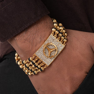 mercedes Design High-quality Gold Plated 5 Line Rudraksha Bracelet For Men mercedes Design High-quality Gold Plated 5 Line Rudraksha Bracelet For Men