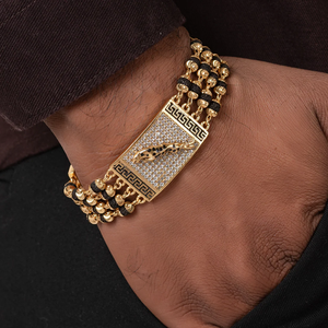 jaquar Design High-quality Gold Plated 5 Line Rudraksha Bracelet For Men jaquar Design High-quality Gold Plated 5 Line Rudraksha Bracelet For Men