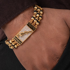 Jaguar Design High-quality Gold Plated 3 Line Rudraksha Bracelet For Men Jaguar Design High-quality Gold Plated 3 Line Rudraksha Bracelet For Men