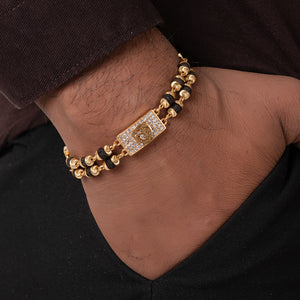 Om Design High-quality Gold Plated 2 Line Rudraksha Bracelet For Men Om Design High-quality Gold Plated 2 Line Rudraksha Bracelet For Men