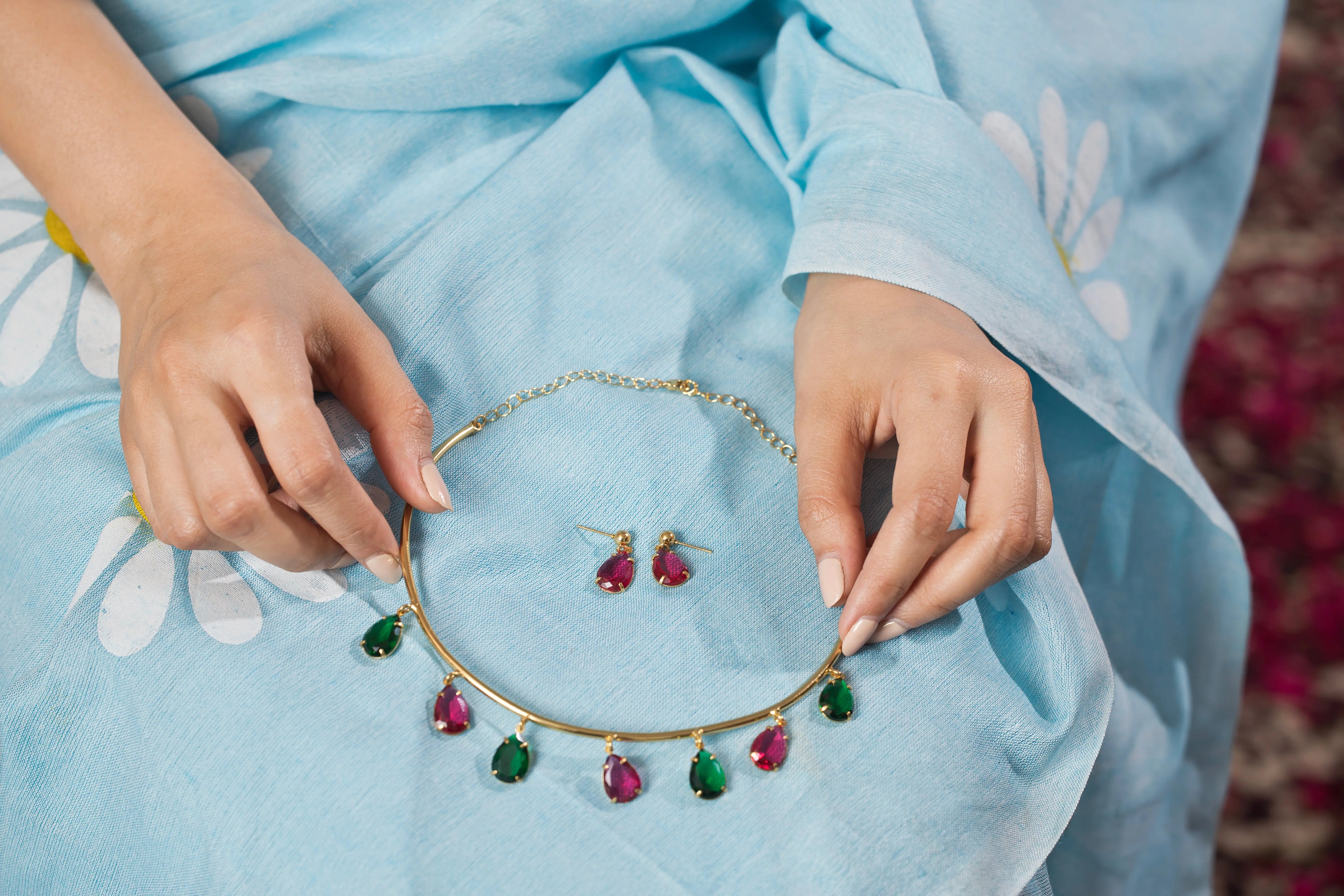 Selena Multi Ruby Stone Western Necklace For Women pzmo