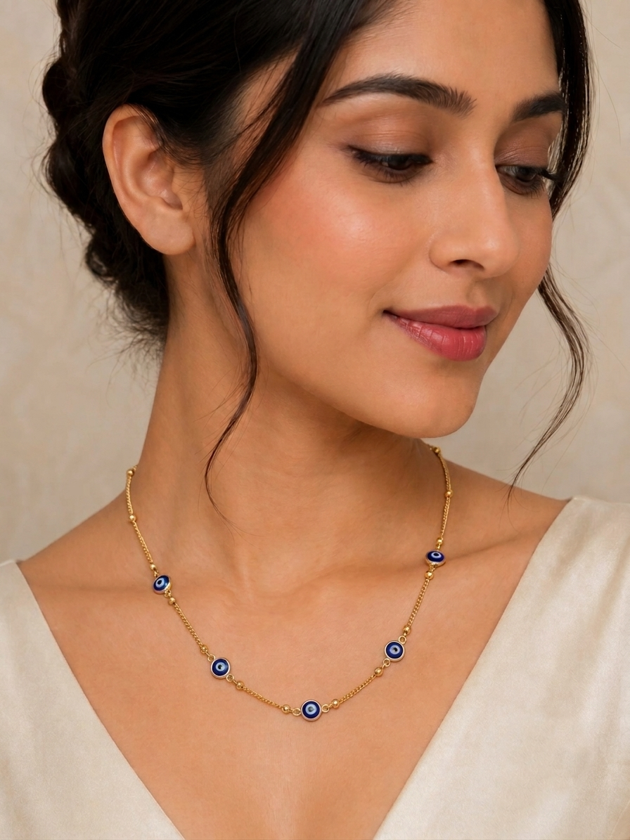 Kanika Blue Evil Eye Gold Tanmaniya Necklace