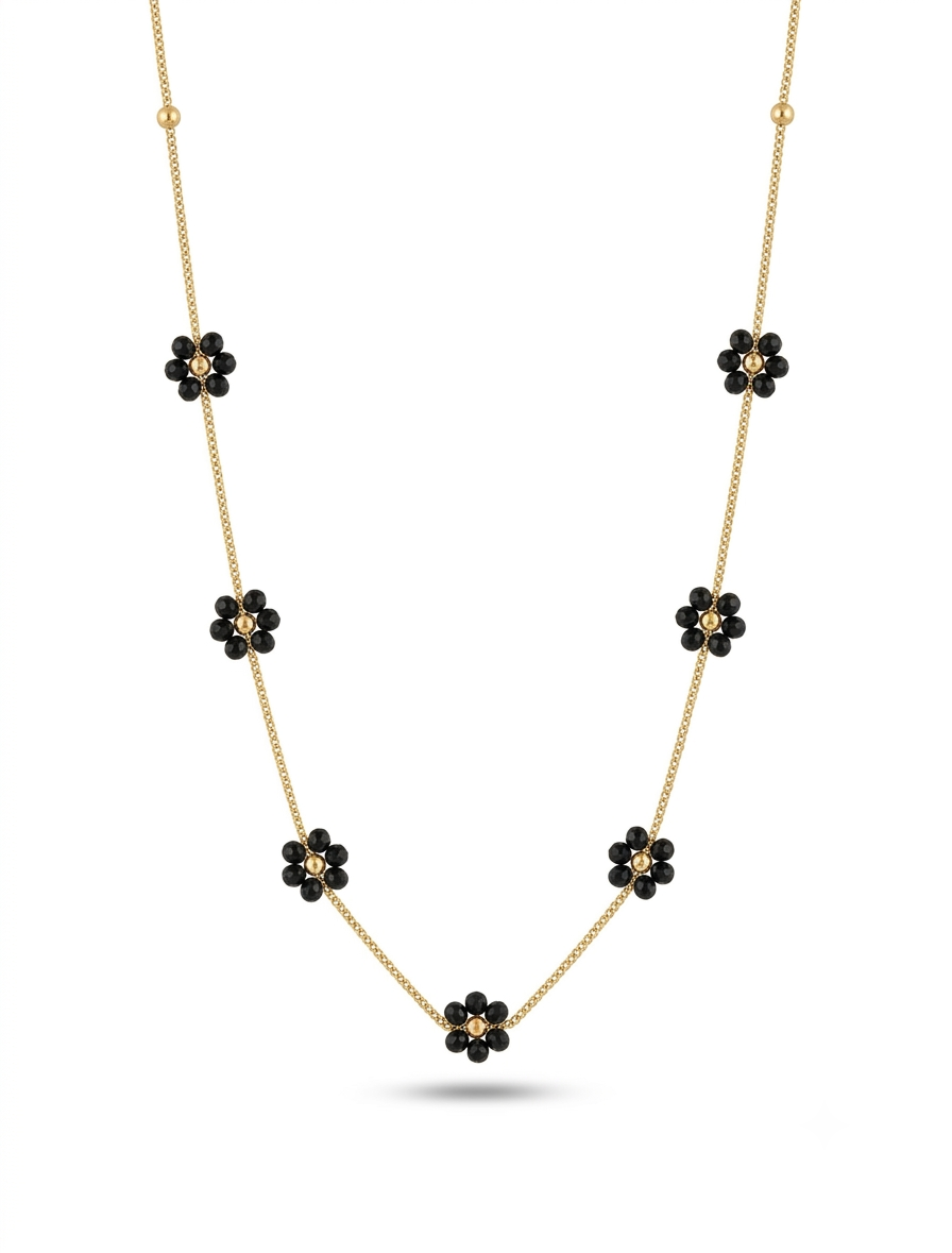 black flora gold tanmaniya necklace