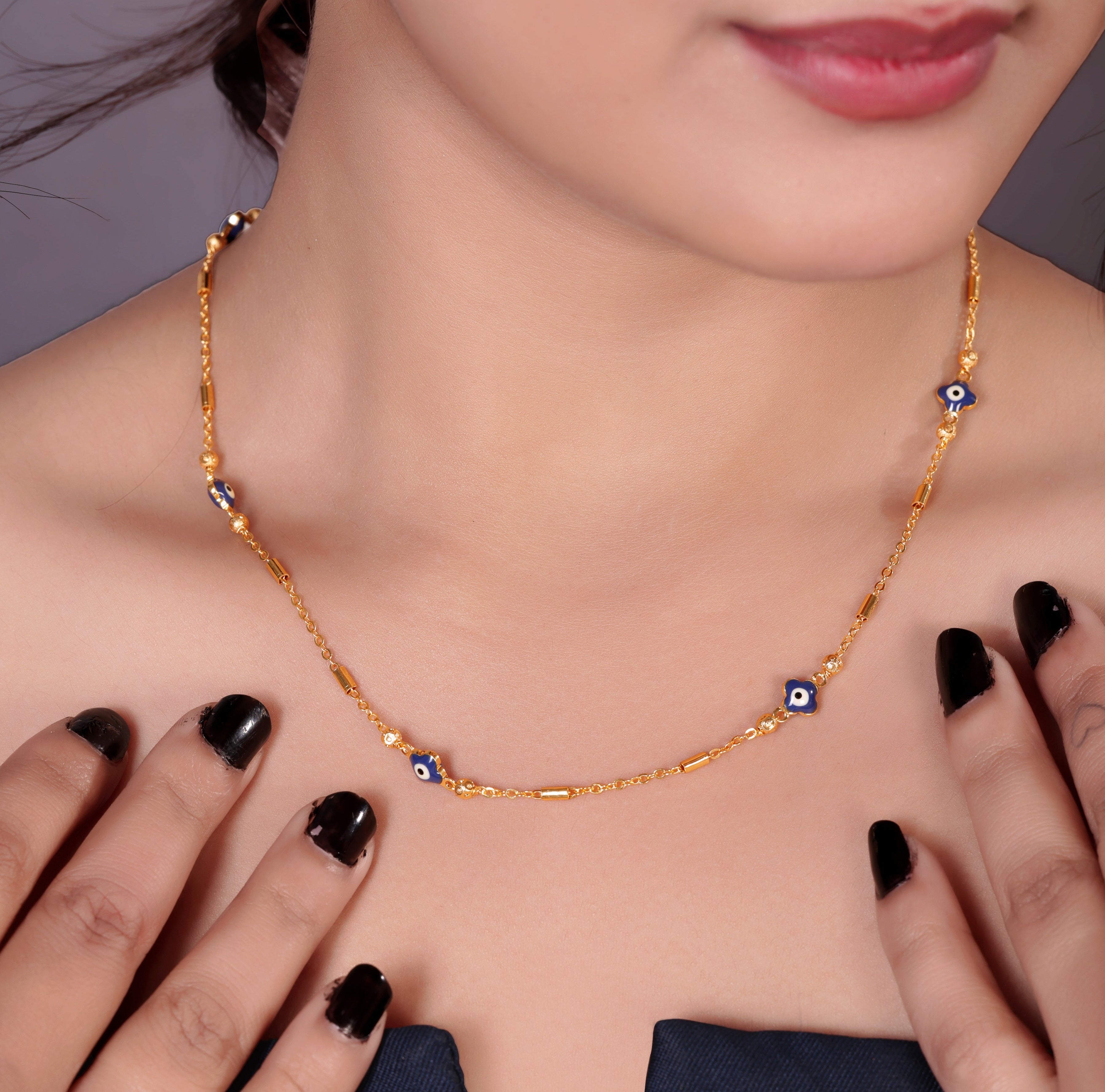 Blue Evil Eye gold tanmaniya necklace PZMO