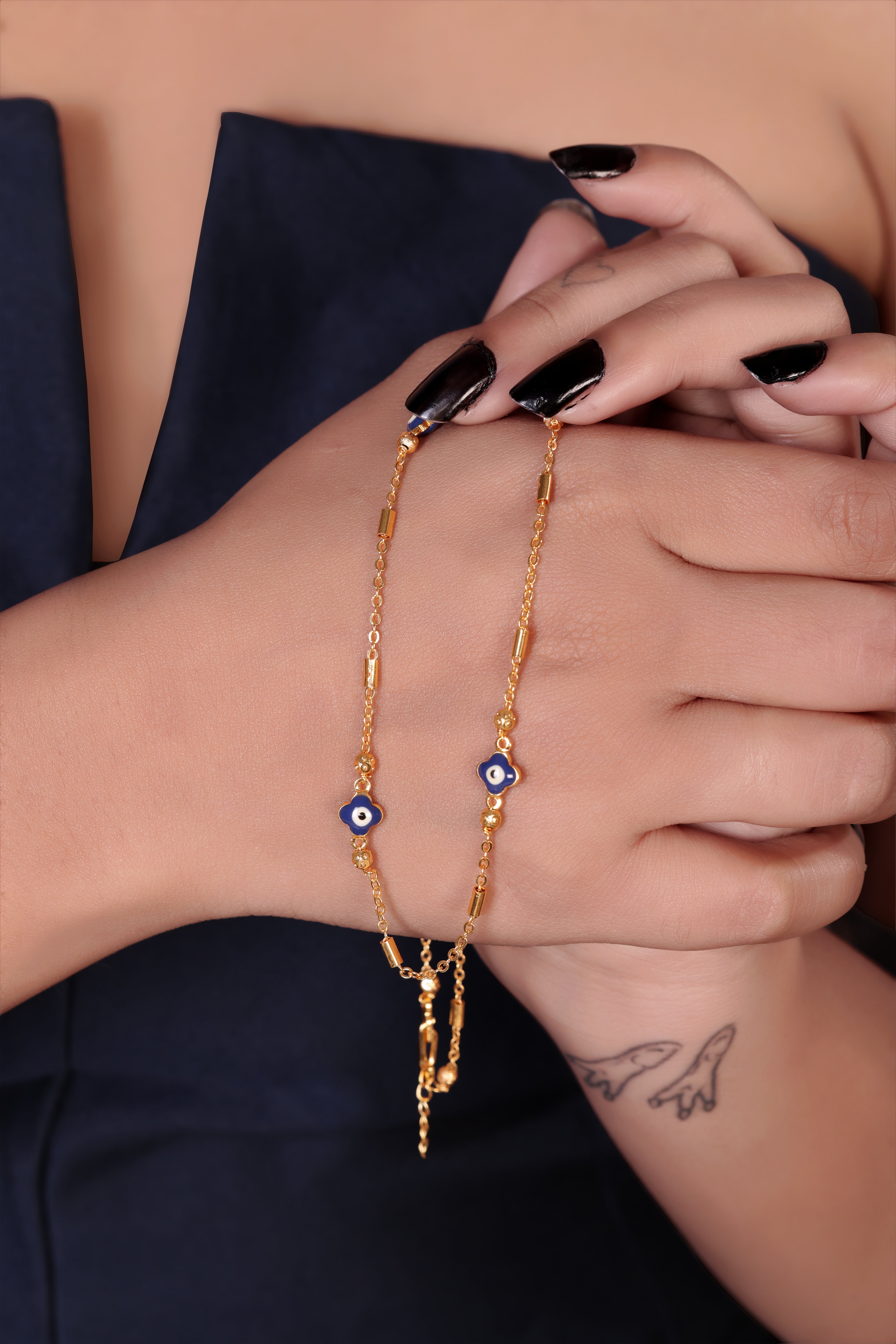 Blue Evil Eye gold tanmaniya necklace PZMO