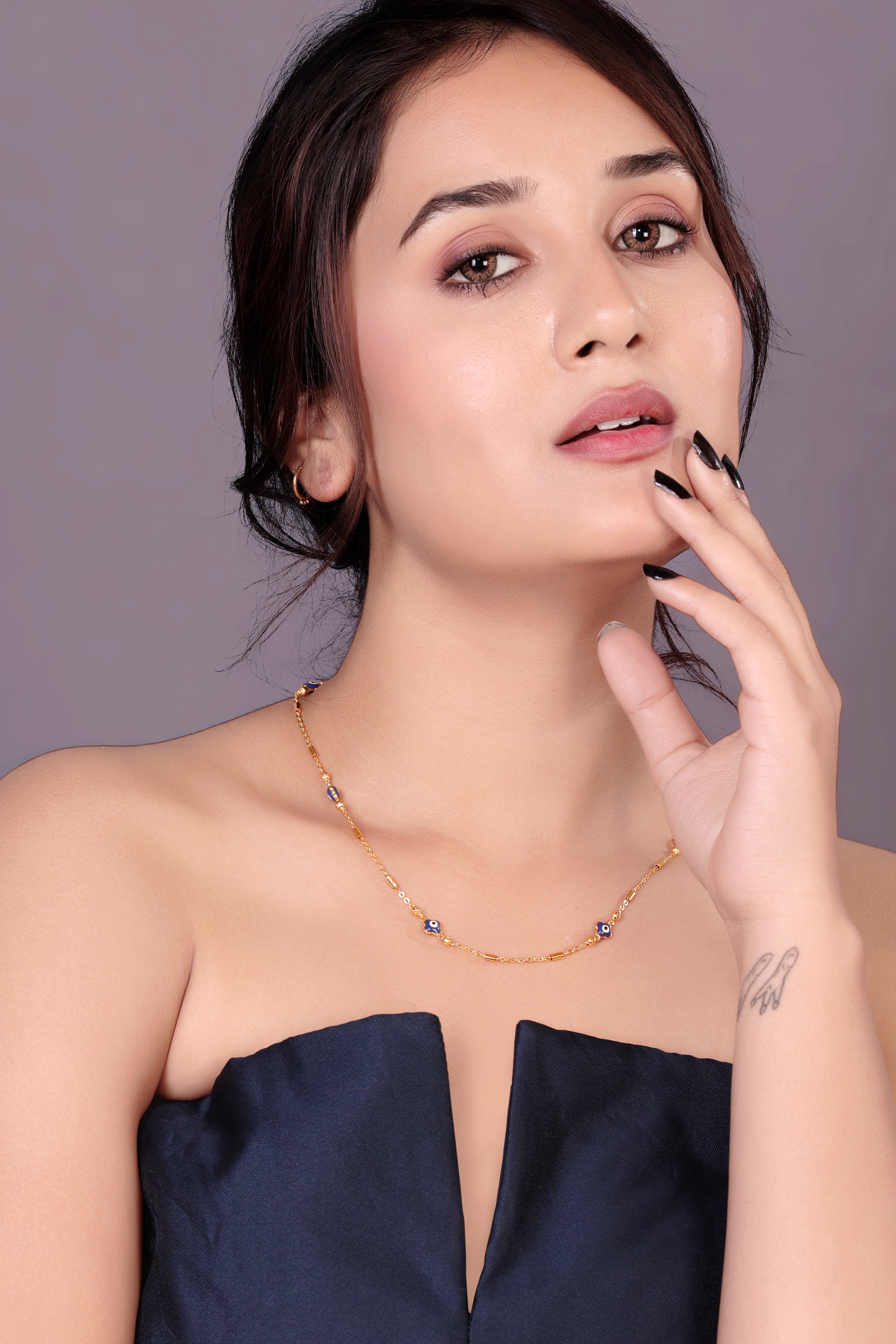 Blue Evil Eye gold tanmaniya necklace PZMO