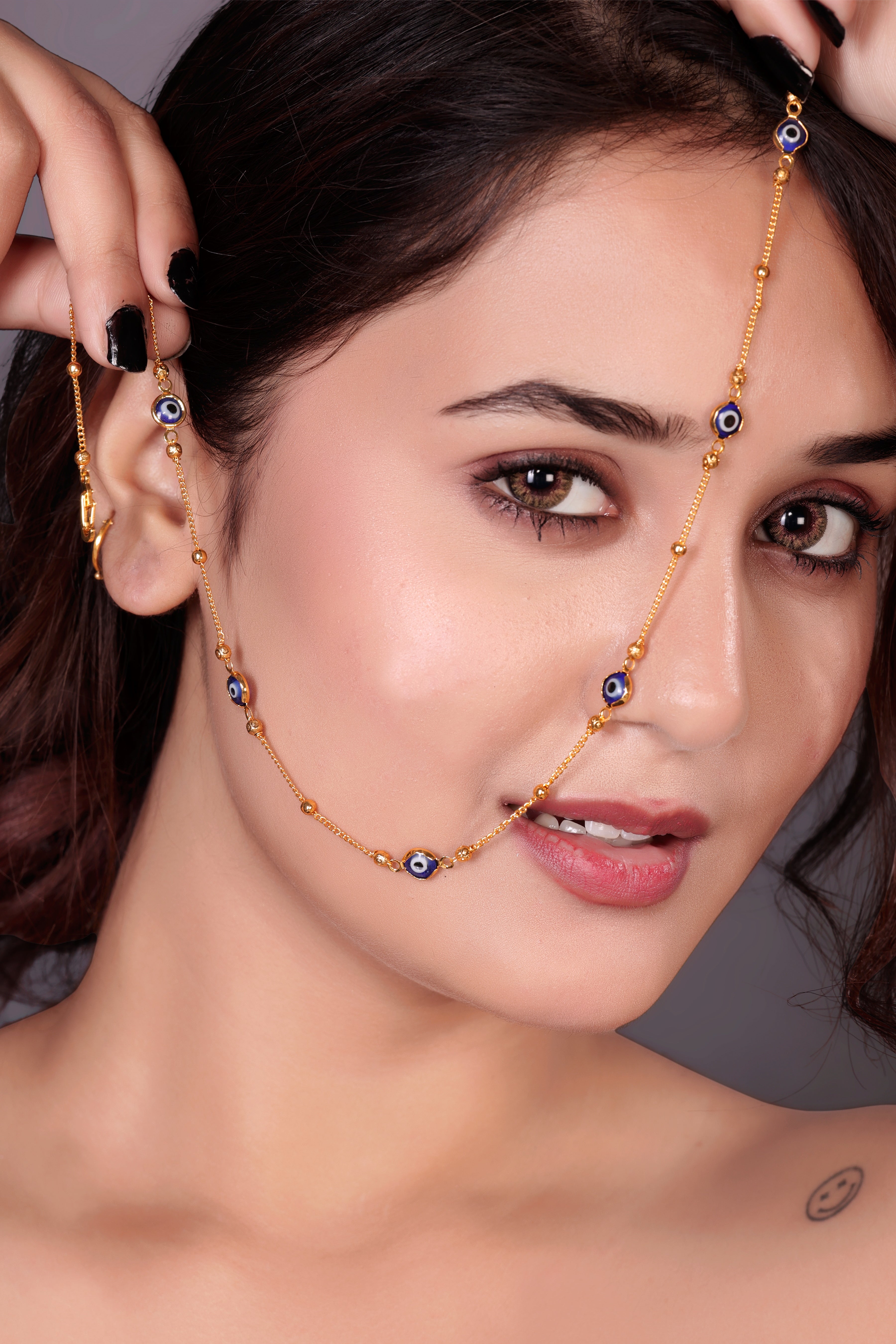 Kanika Blue Evil Eye Gold Tanmaniya Necklace PZMO