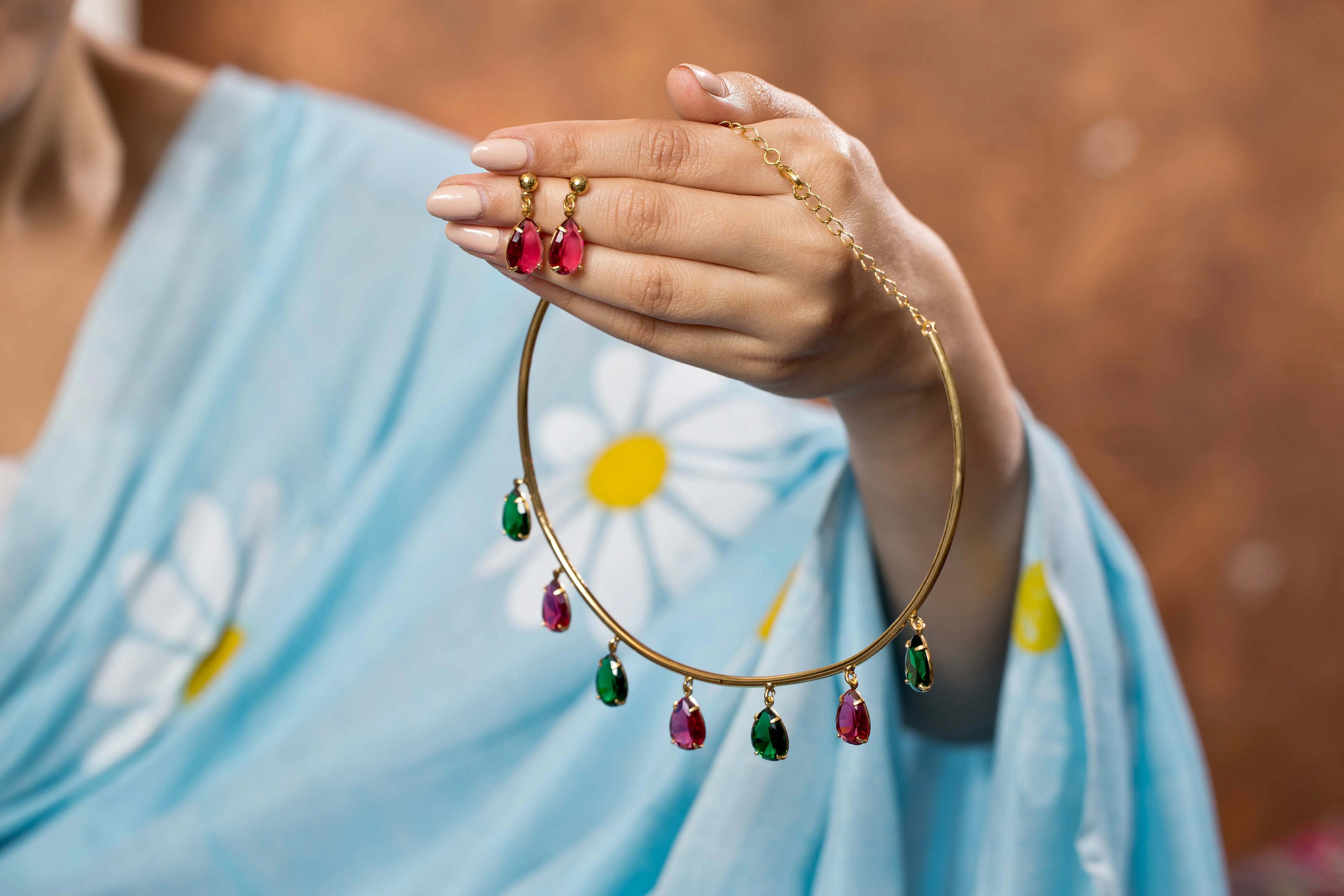 Selena Multi Ruby Stone Western Necklace For Women pzmo