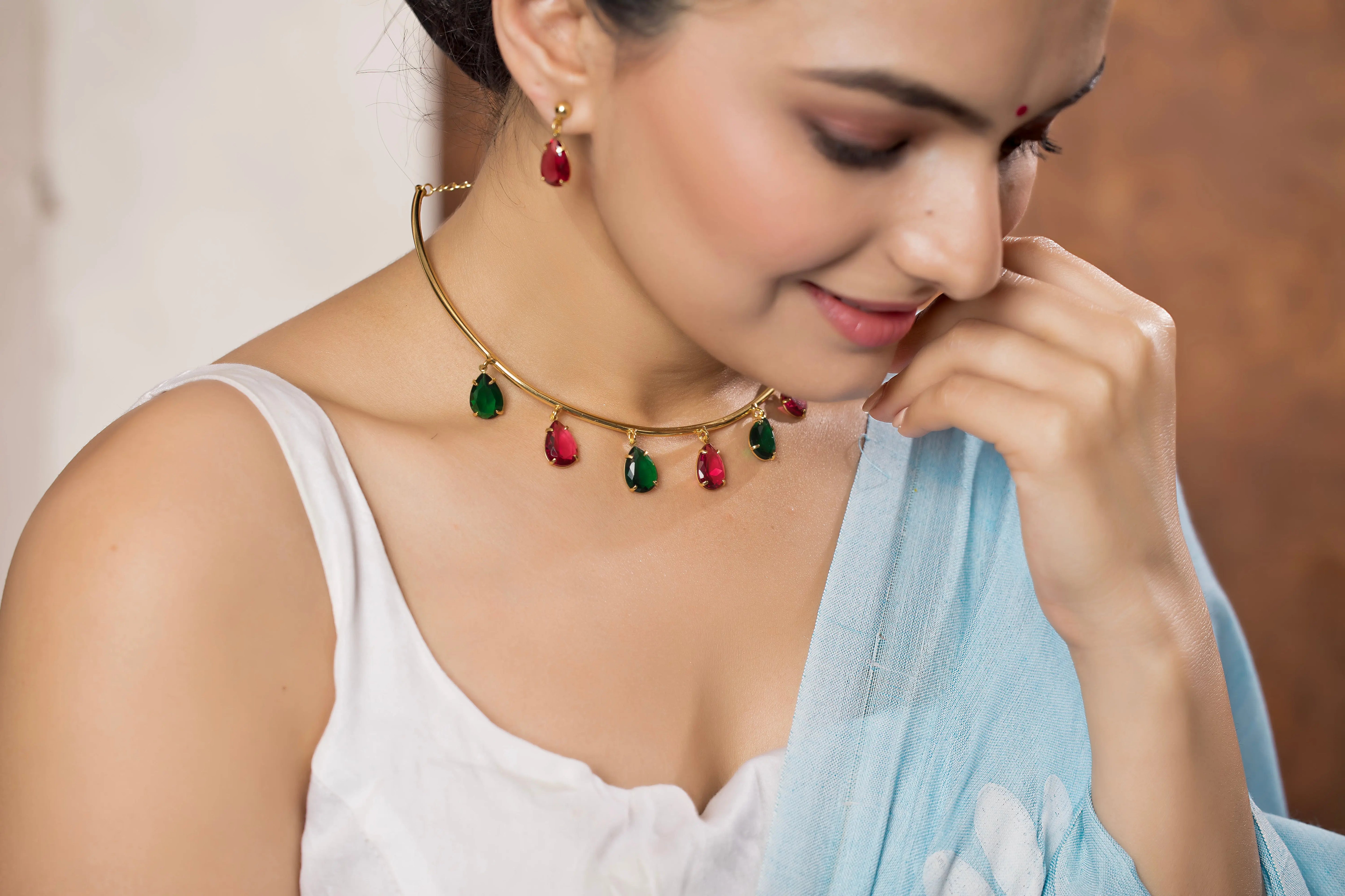 Selena Multi Ruby Stone Western Necklace For Women pzmo