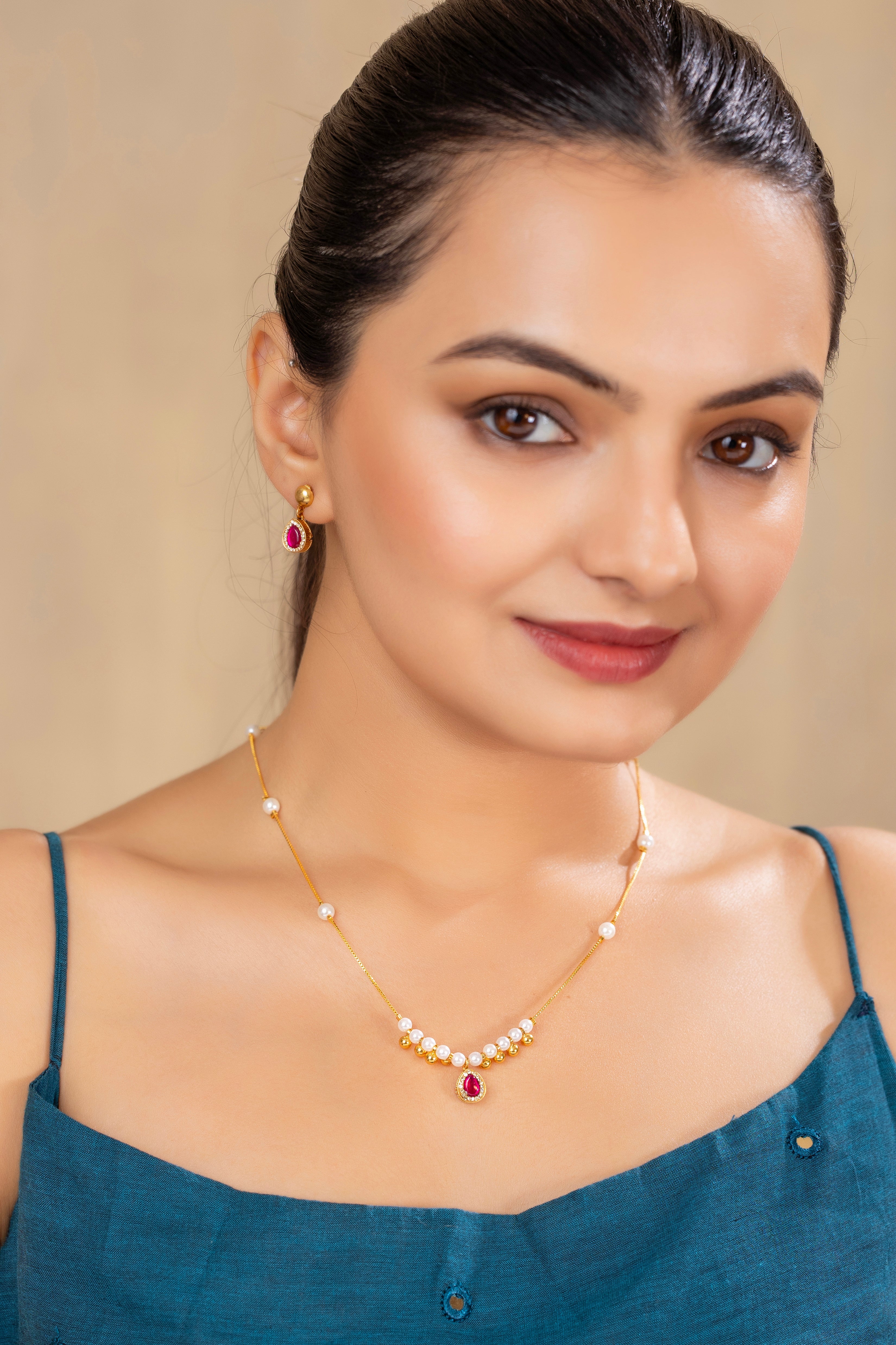 Sitara Pink chain pendant set PZMO