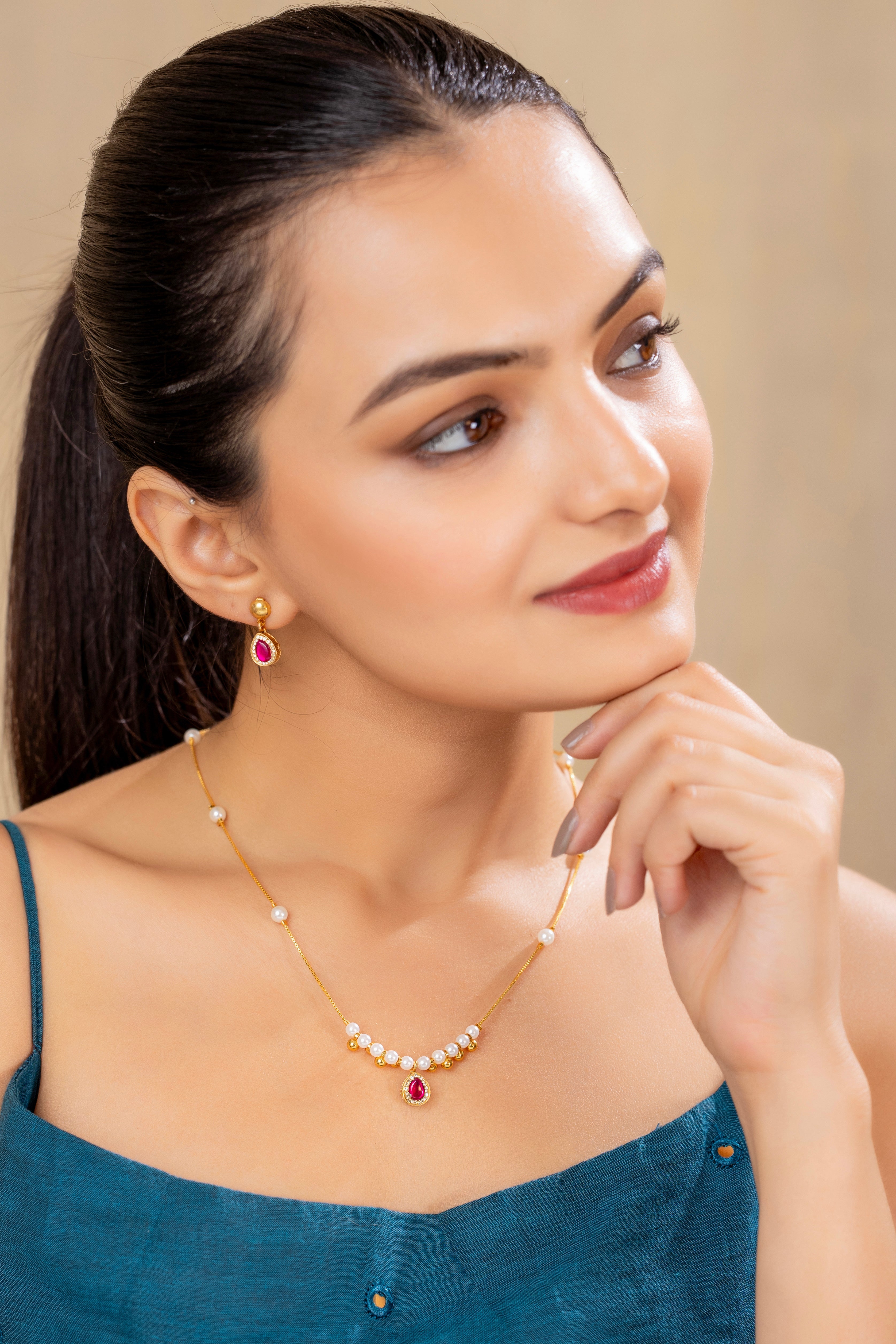 Sitara Pink chain pendant set PZMO