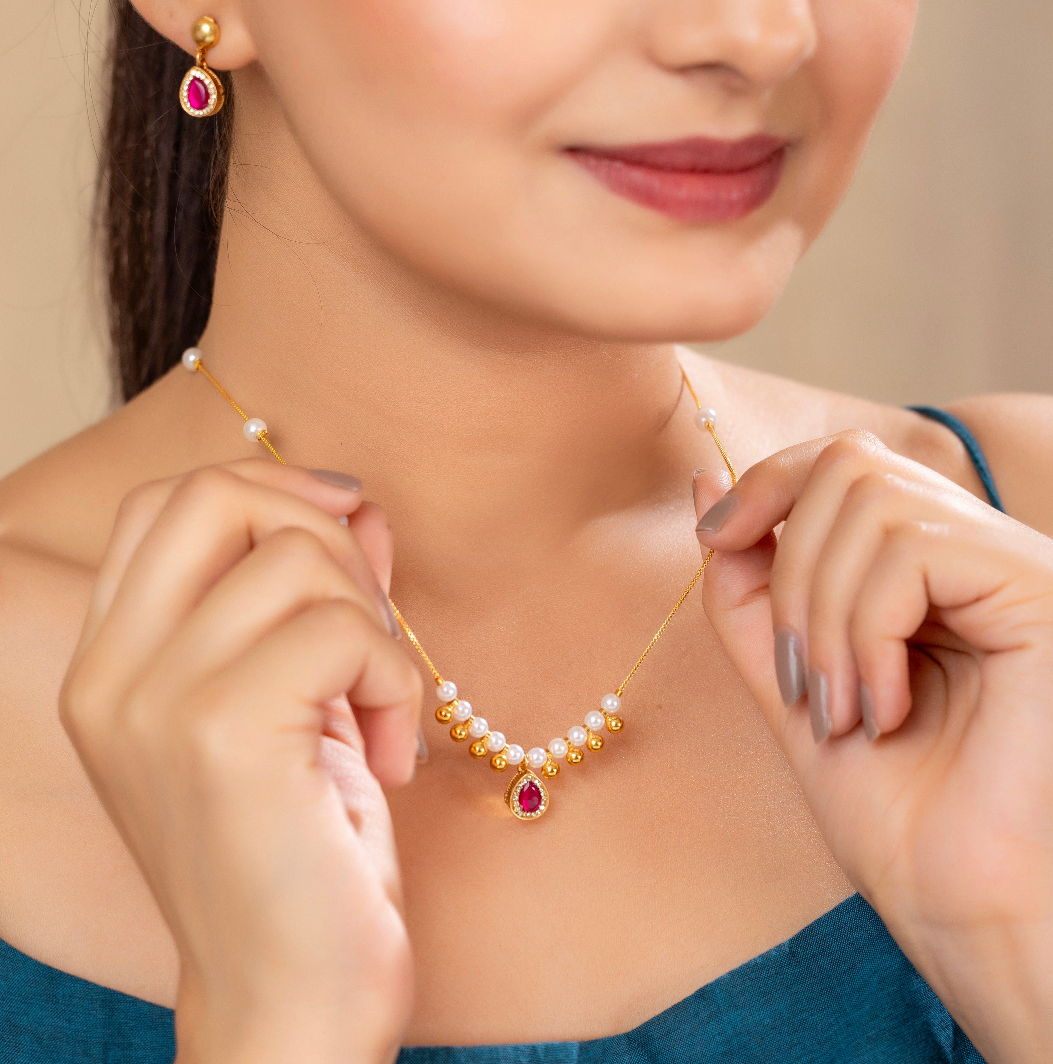Sitara Pink chain pendant set PZMO