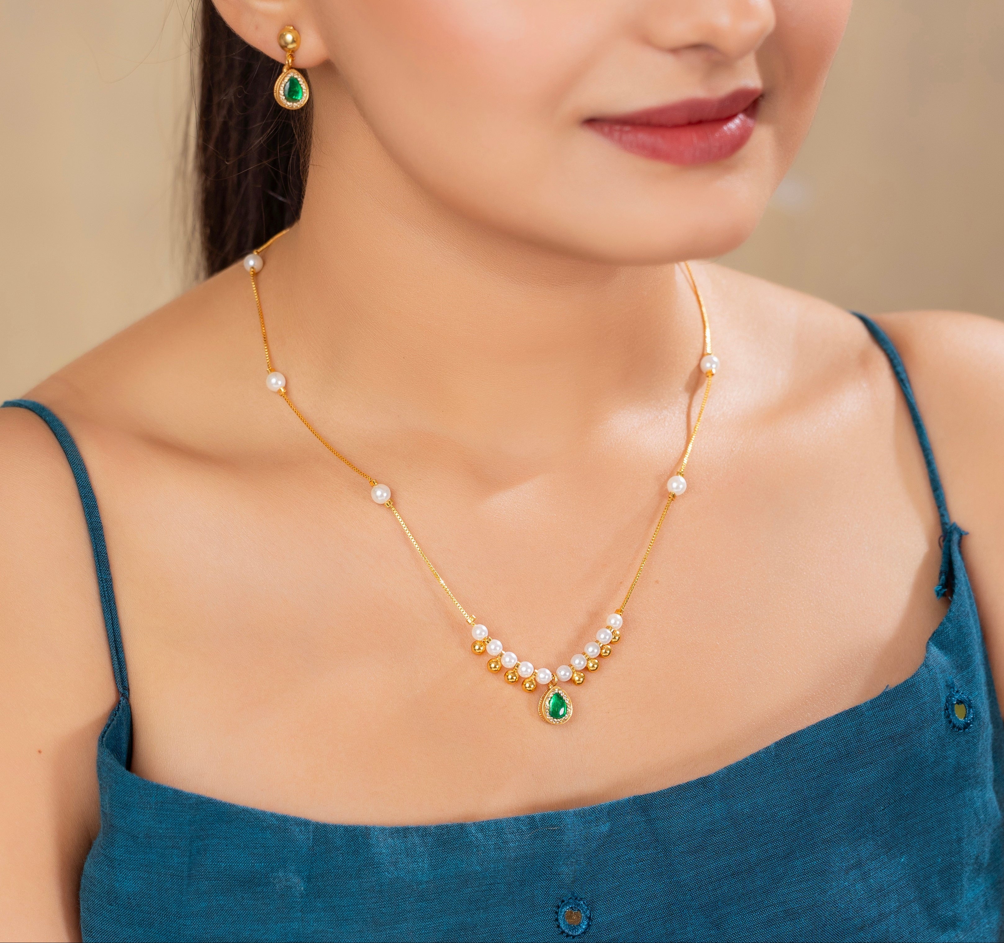 Sitara Green chain pendant set PZMO