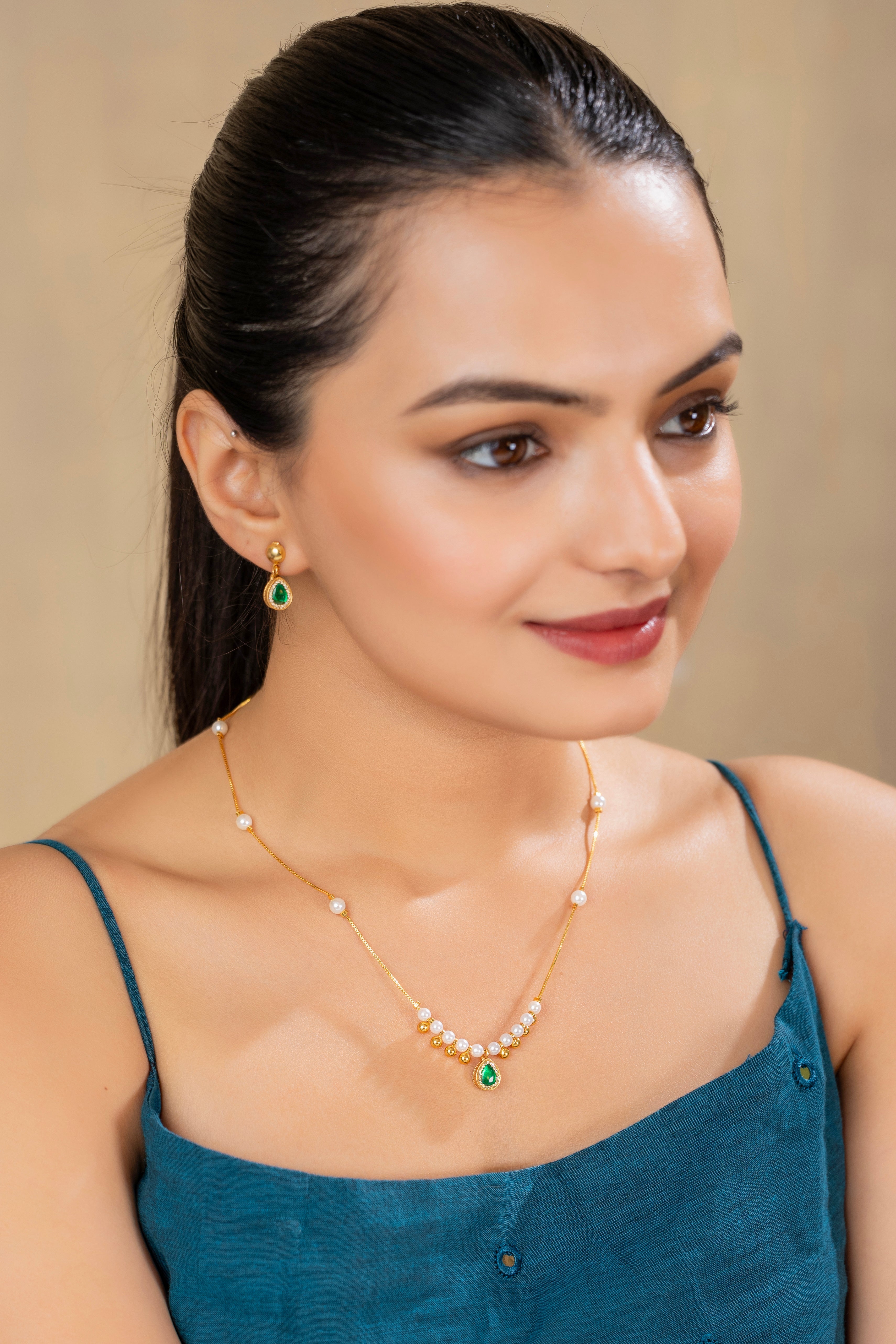 Sitara Green chain pendant set PZMO