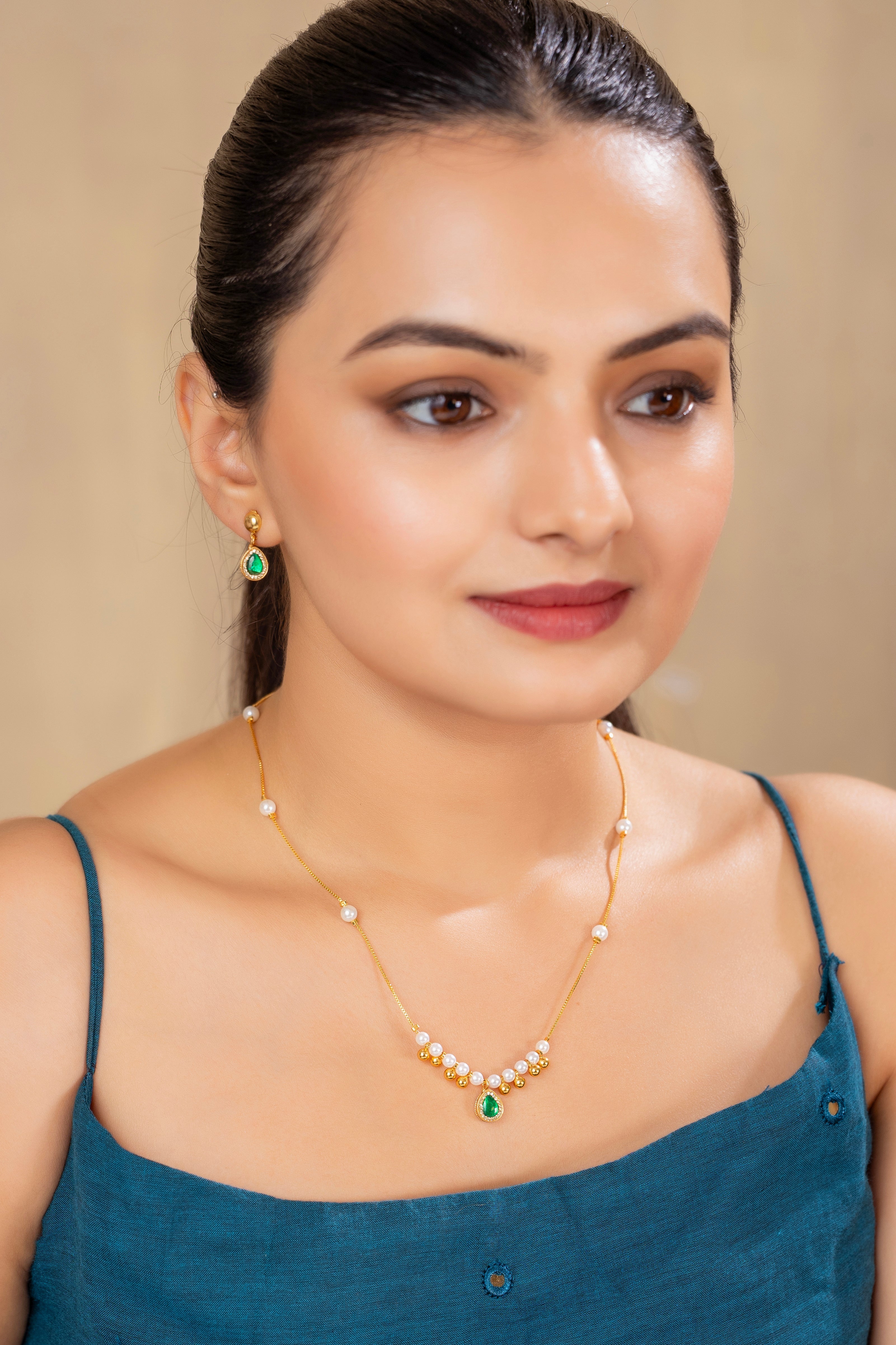 Sitara Green chain pendant set PZMO