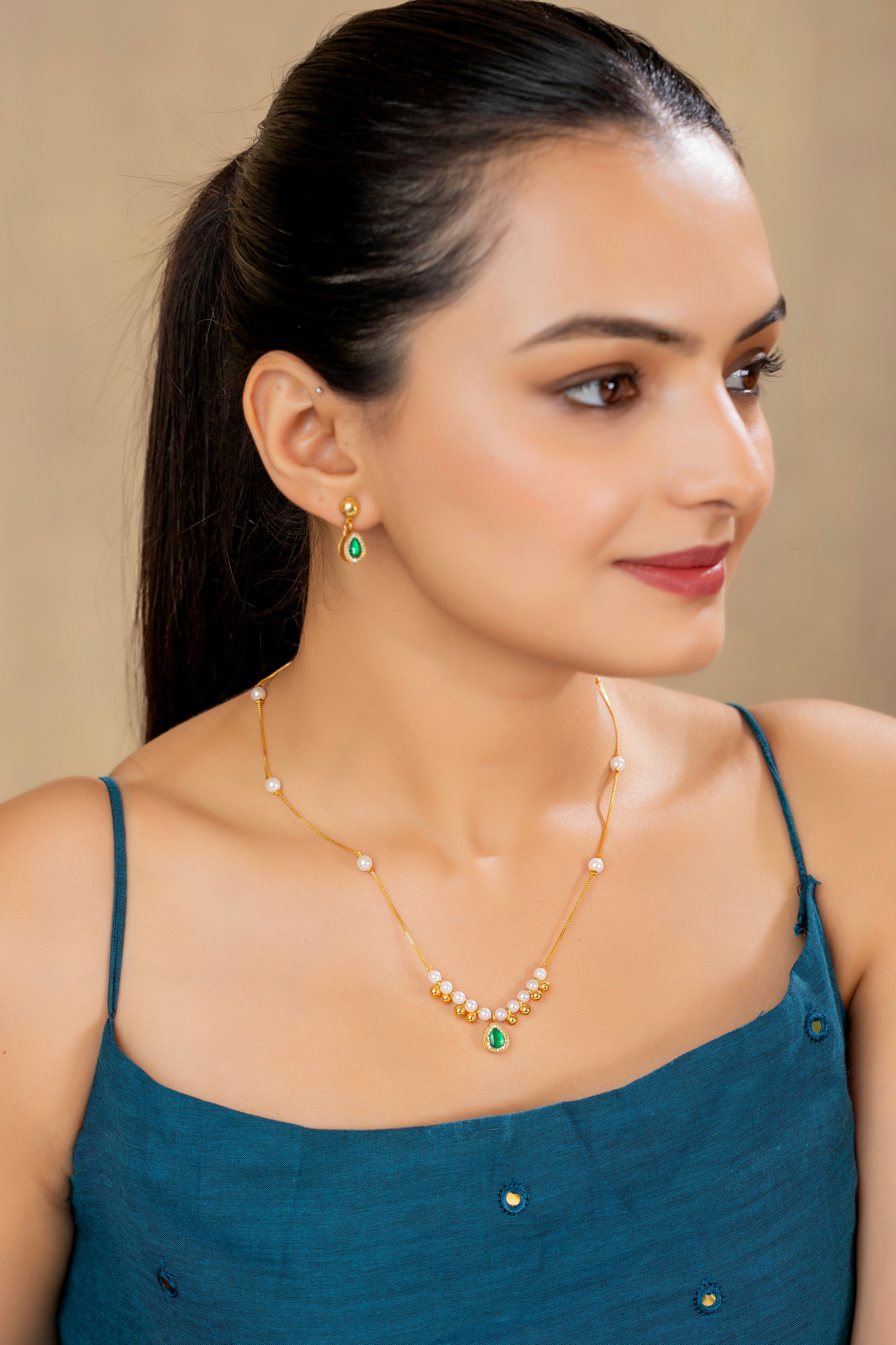 Sitara Green chain pendant set PZMO