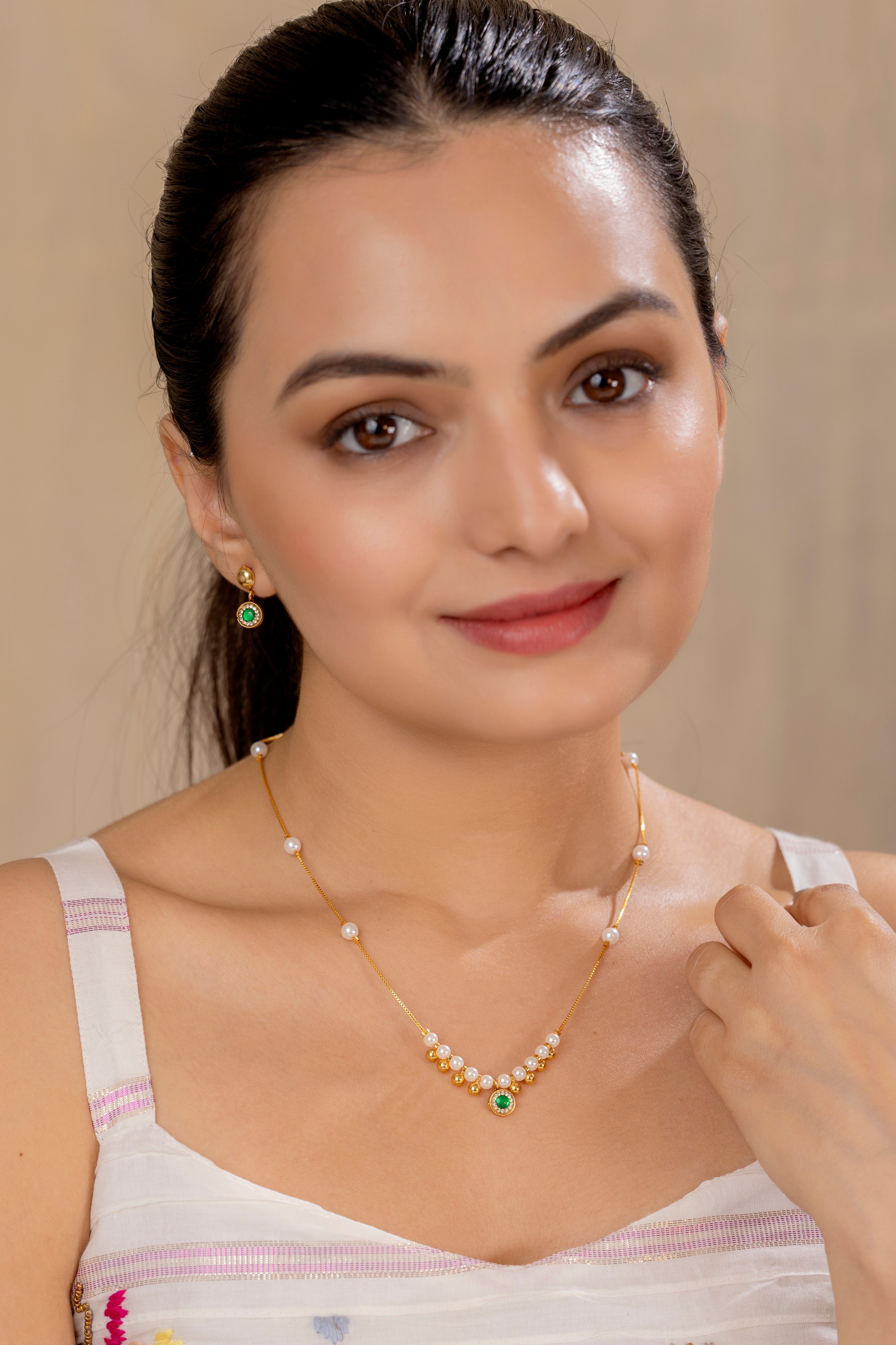 Krishti Green chain pendant set PZMO