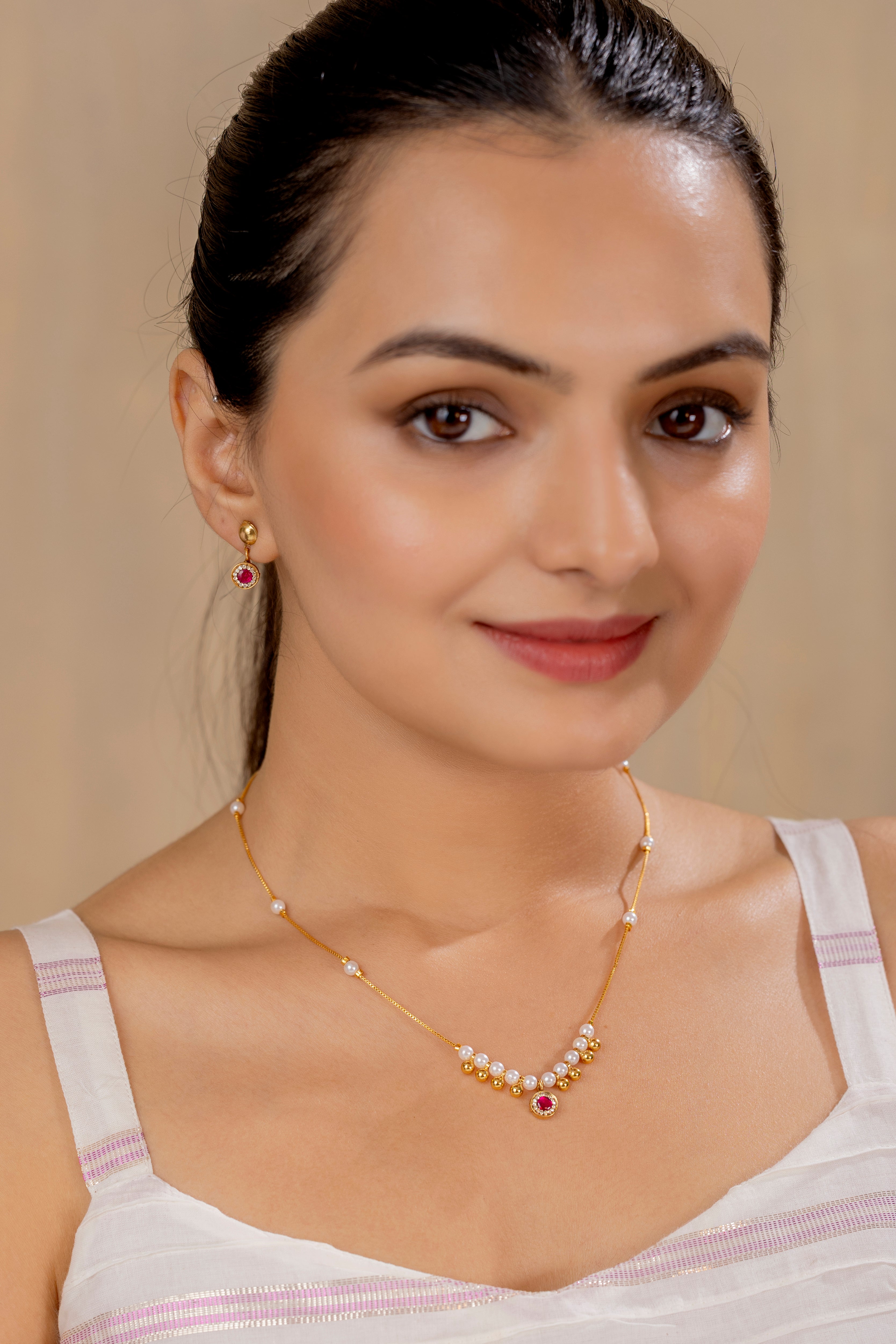 Krishti Pink chain pendant set PZMO