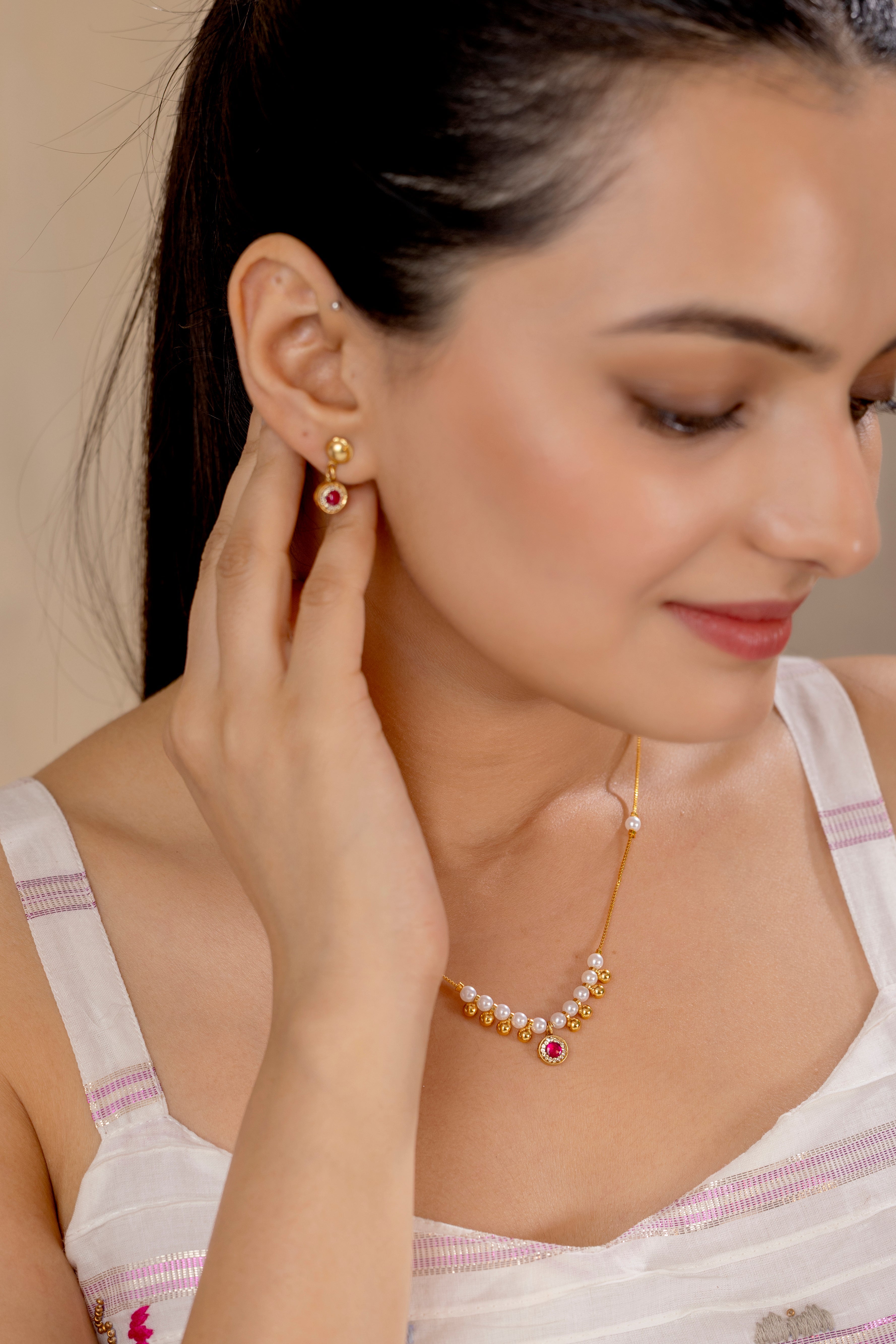 Krishti Pink chain pendant set PZMO