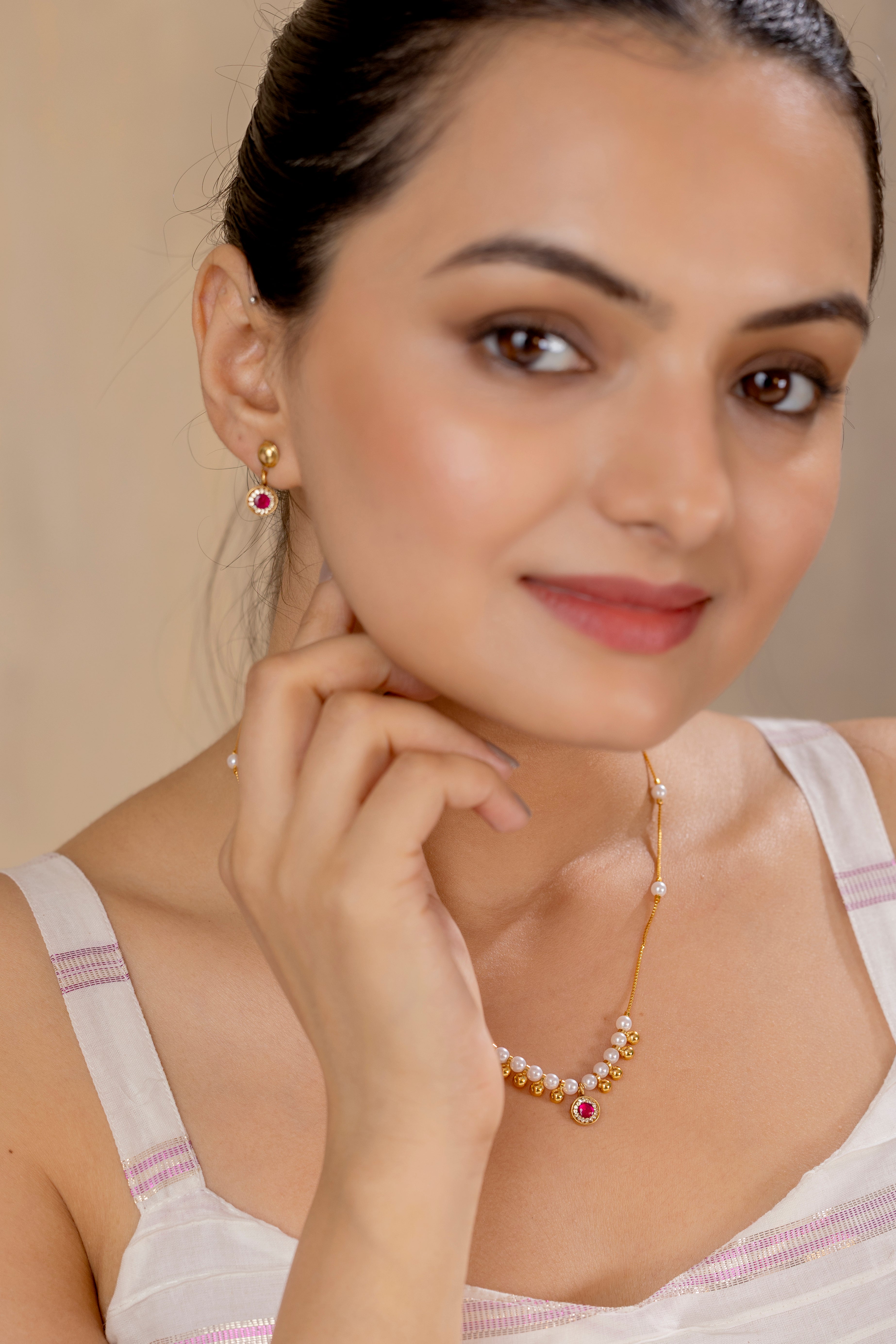 Krishti Pink chain pendant set PZMO