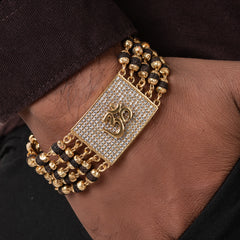 OM-2 Design High-quality Gold Plated 5 Line Rudraksha Bracelet For Men
