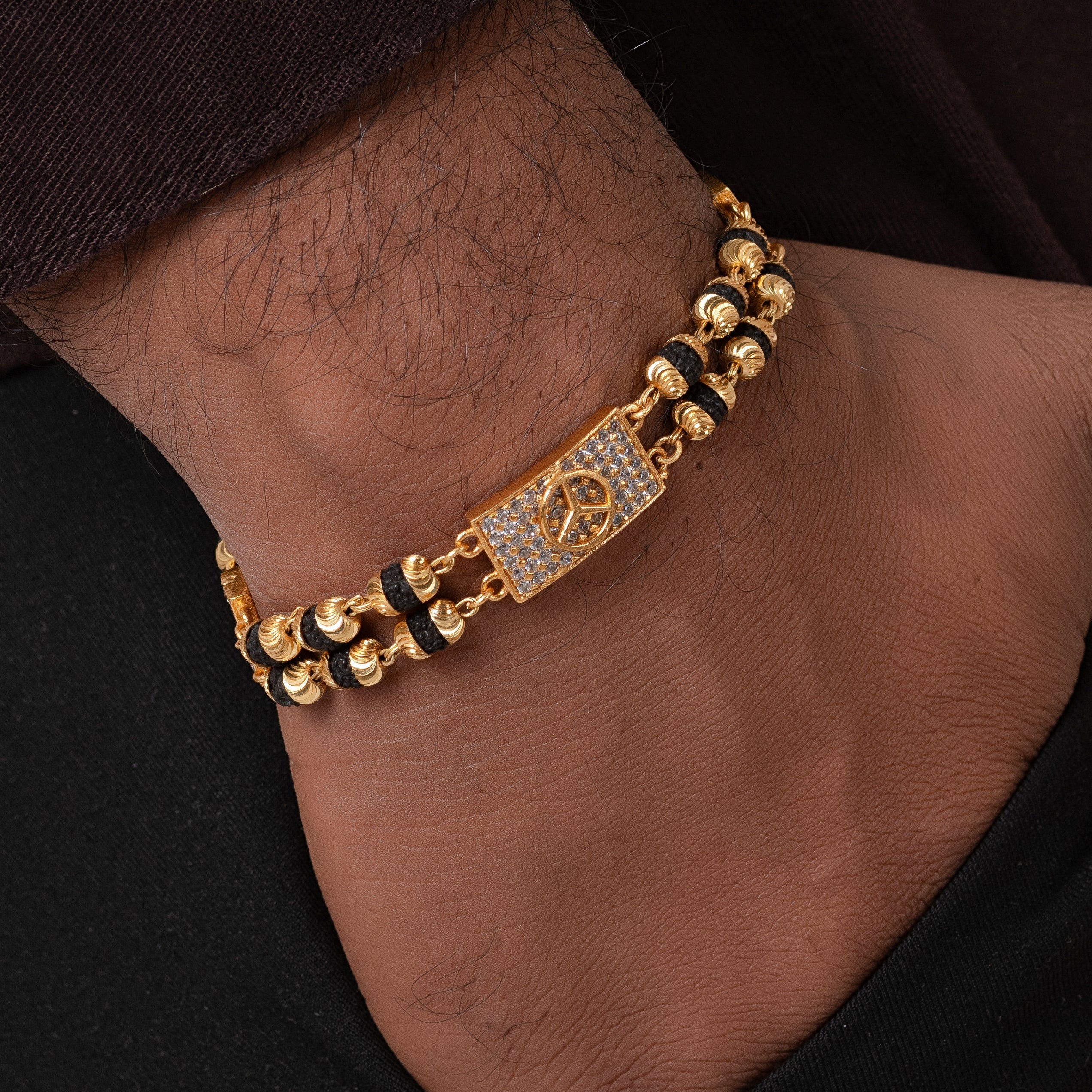 Mercedes Design High-quality Gold Plated 2 Line Rudraksha Bracelet For Men PZMO