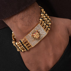 Tiger Design High-quality Gold Plated 5 Line Rudraksha Bracelet For Men