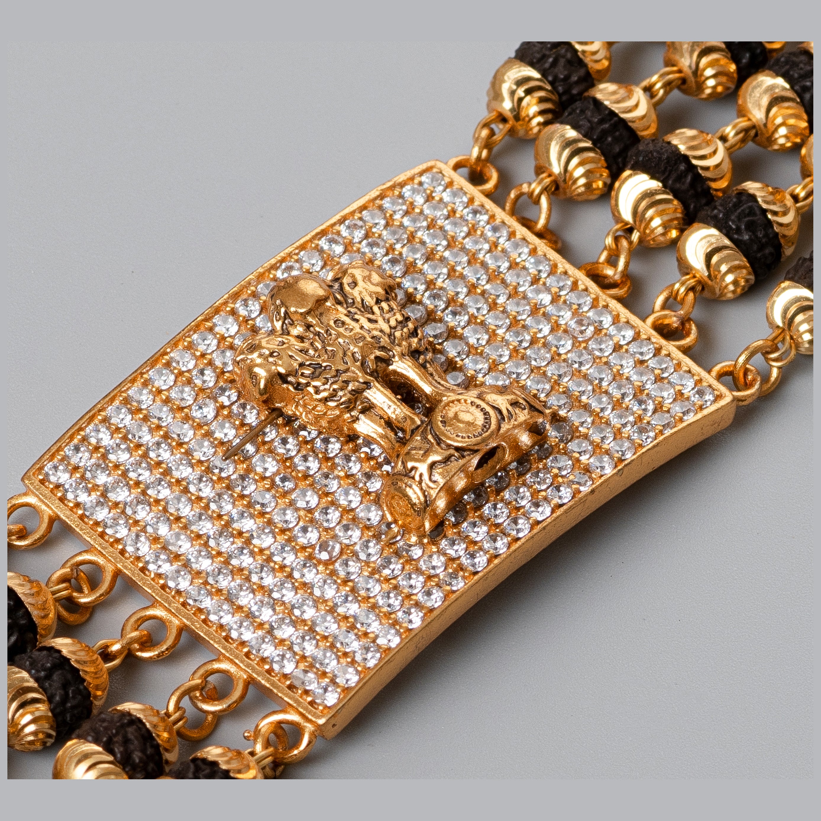 ASHOK STAMBH Design High-quality Gold Plated 5 Line Rudraksha Bracelet For Men - PZMO