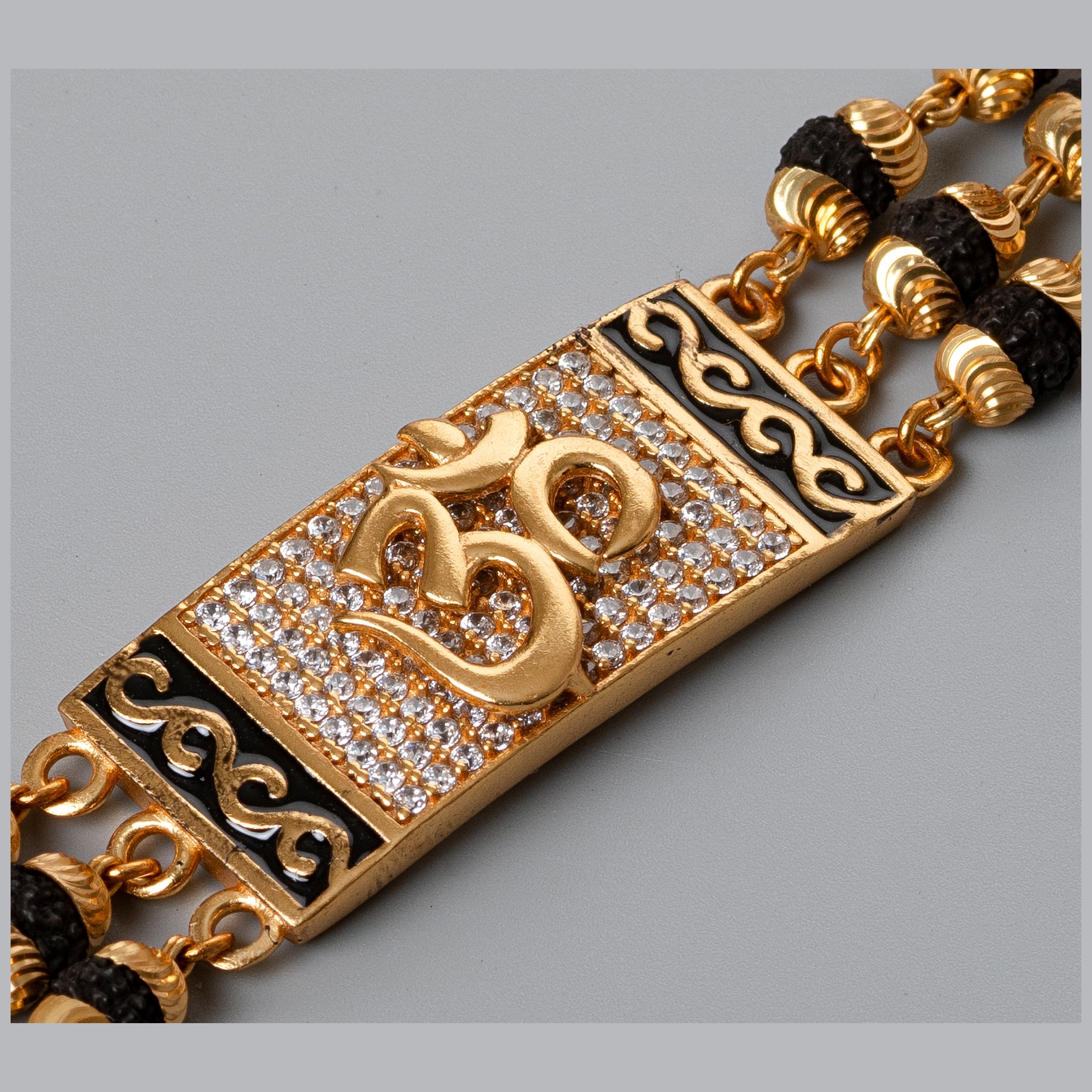 Om Design High-quality Gold Plated 3 Line Rudraksha Bracelet For Men PZMO