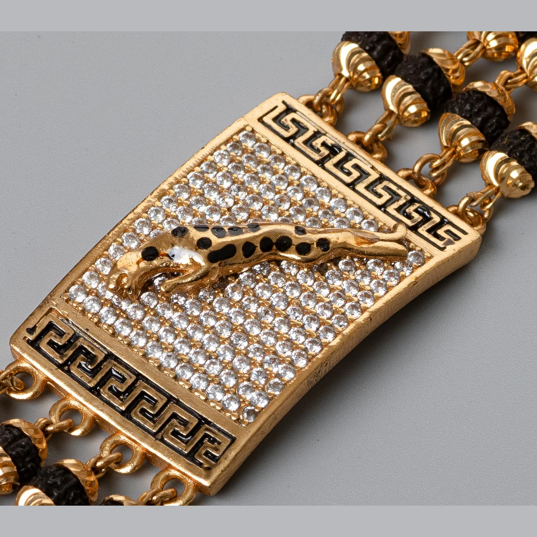 jaquar Design High-quality Gold Plated 5 Line Rudraksha Bracelet For Men PZMO