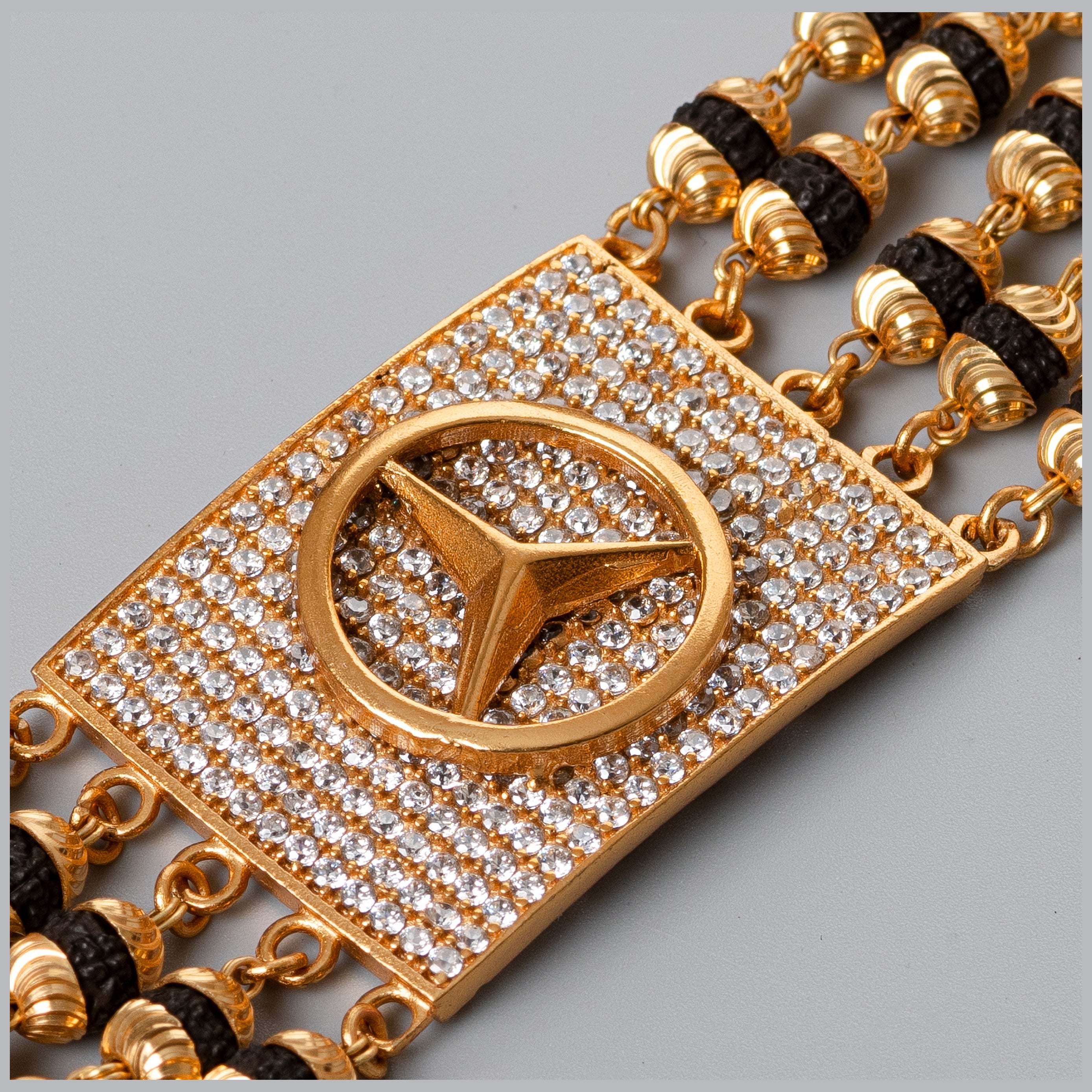 mercedes Design High-quality Gold Plated 5 Line Rudraksha Bracelet For Men - PZMO