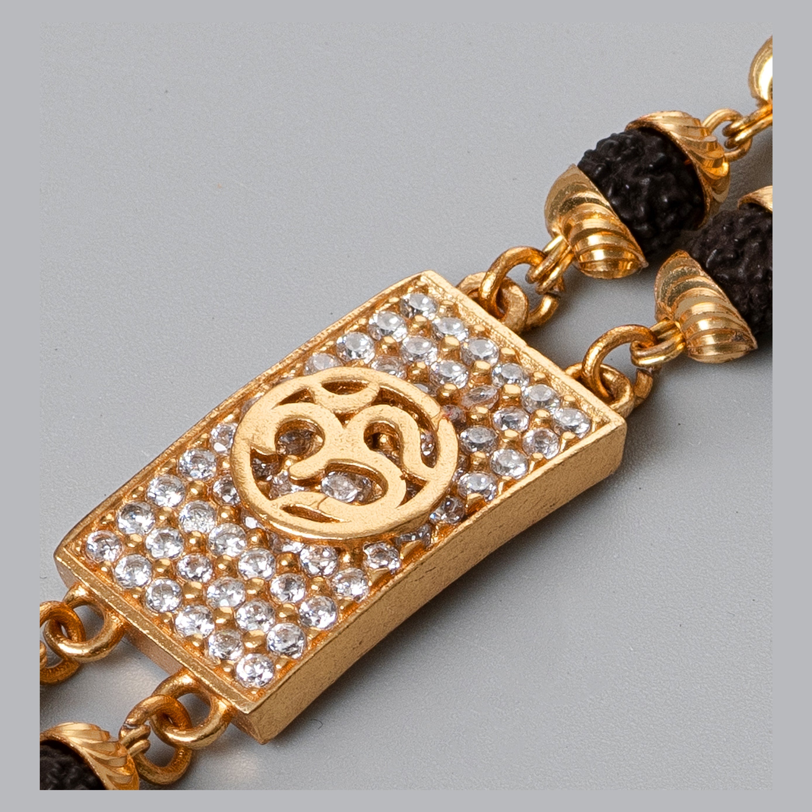 Om Design High-quality Gold Plated 2 Line Rudraksha Bracelet For Men PZMO