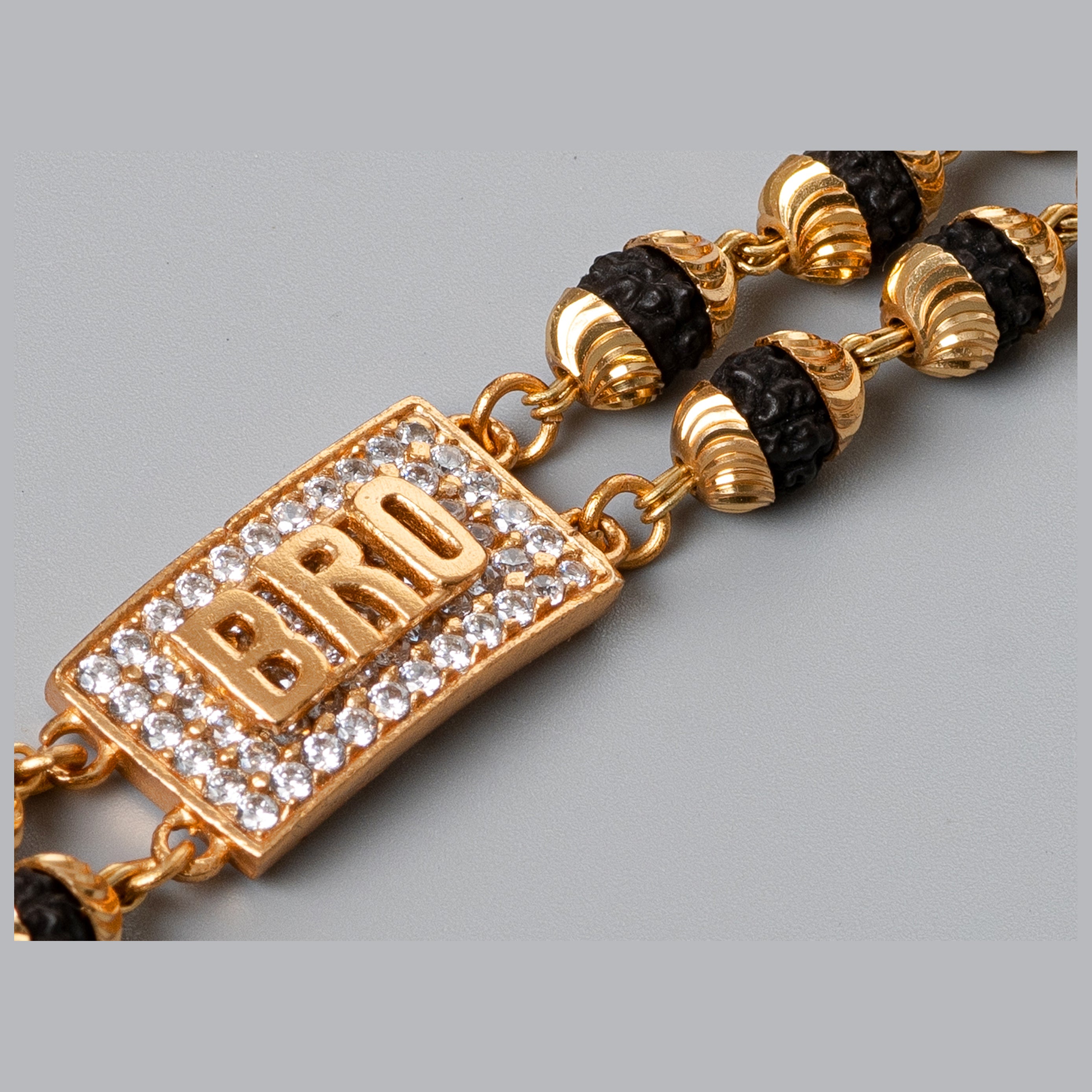 Bro Design High-quality Gold Plated 2 Line Rudraksha Bracelet For Men - PZMO