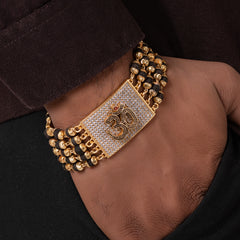 OM Design High-quality Gold Plated 5 Line Rudraksha Bracelet For Men