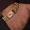 Jaguar Design High-quality Gold Plated 3 Line Rudraksha Bracelet For Men PZMO