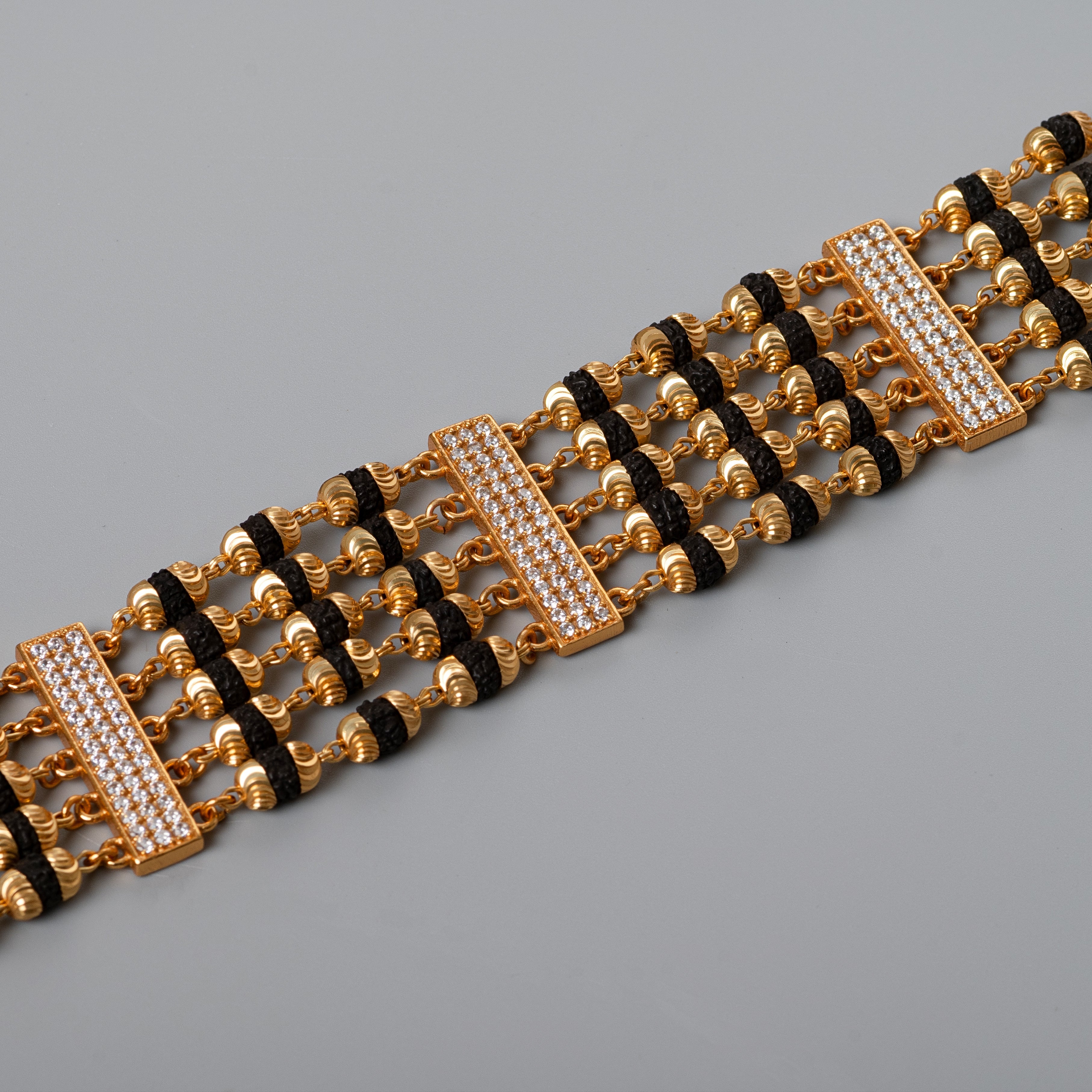 BLET Design High-quality Gold Plated 5 Line Rudraksha Bracelet For Men PZMO