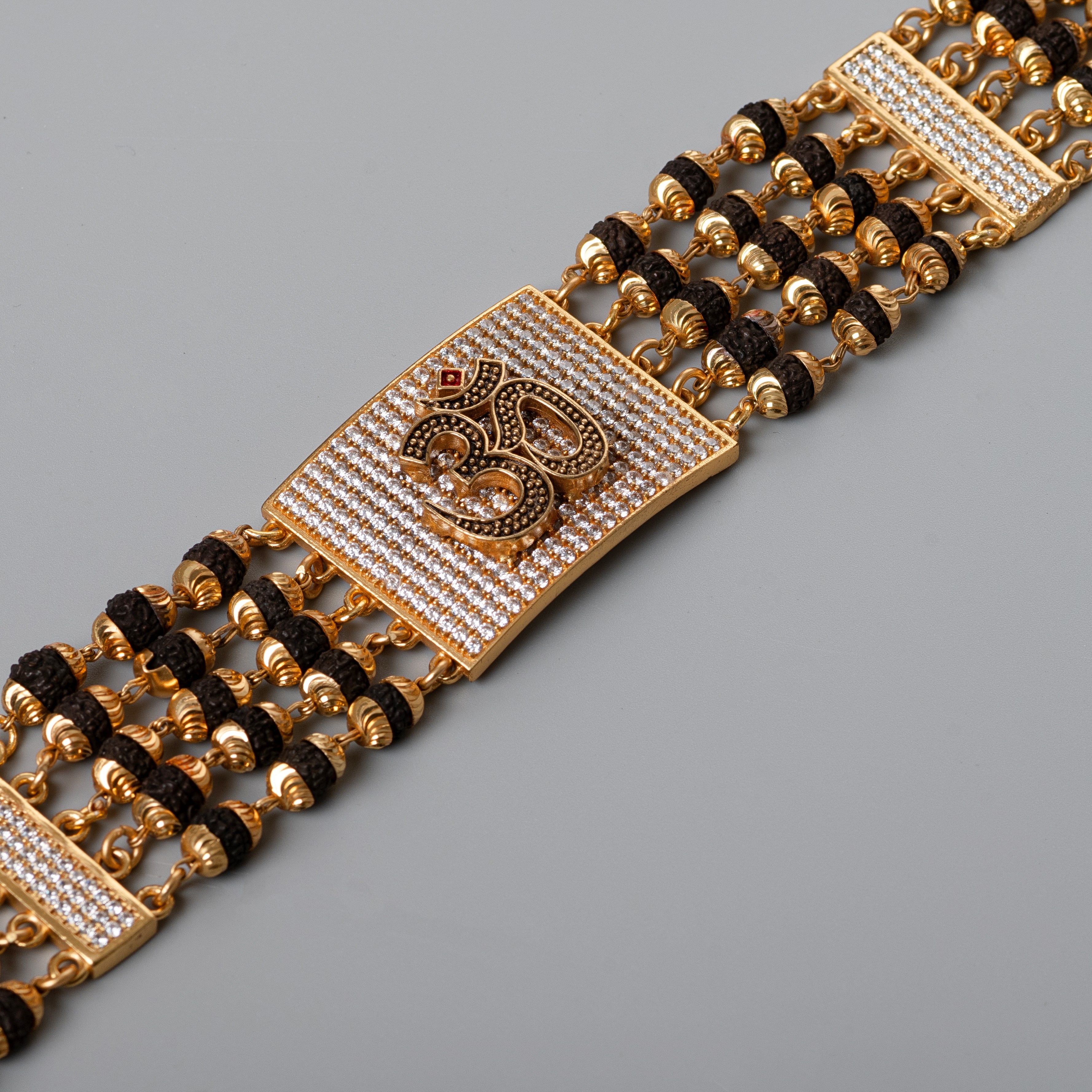 OM-2 Design High-quality Gold Plated 5 Line Rudraksha Bracelet For Men - PZMO