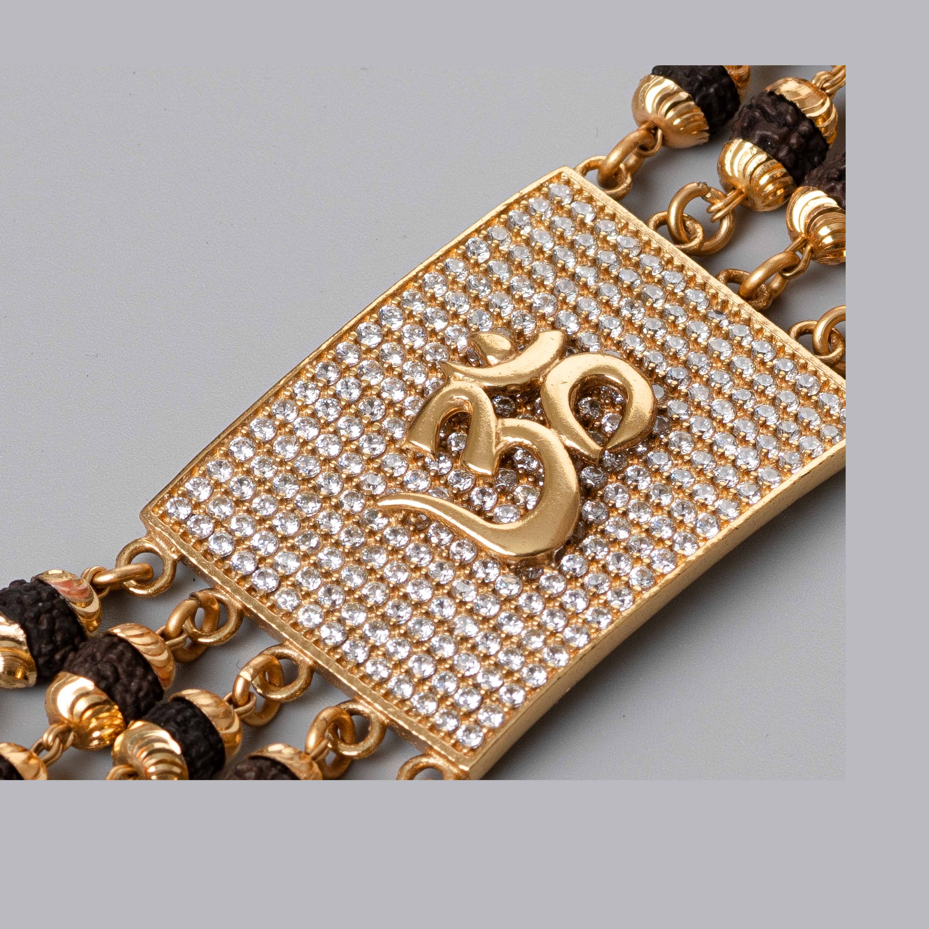 OM Design High-quality Gold Plated 5 Line Rudraksha Bracelet For Men PZMO