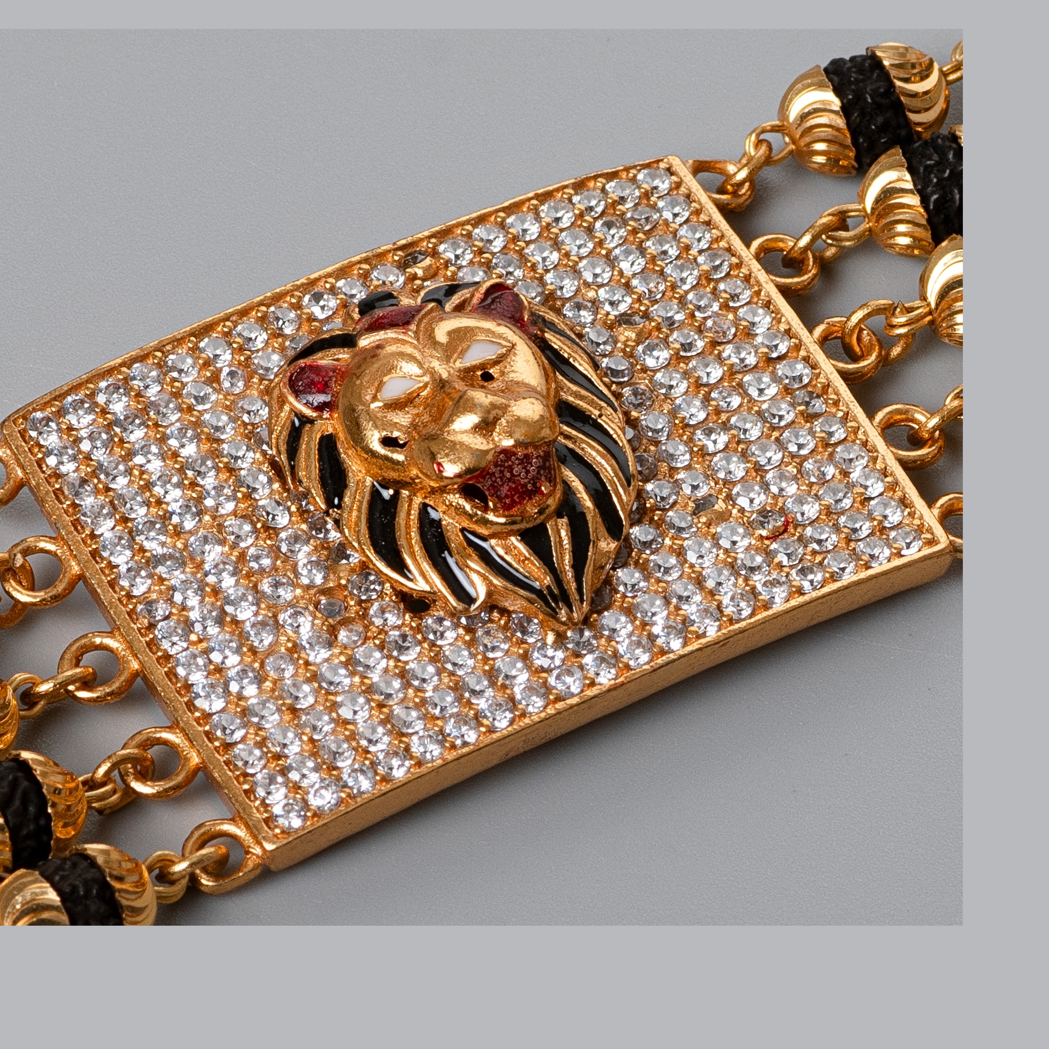 Tiger Design High-quality Gold Plated 5 Line Rudraksha Bracelet For Men PZMO