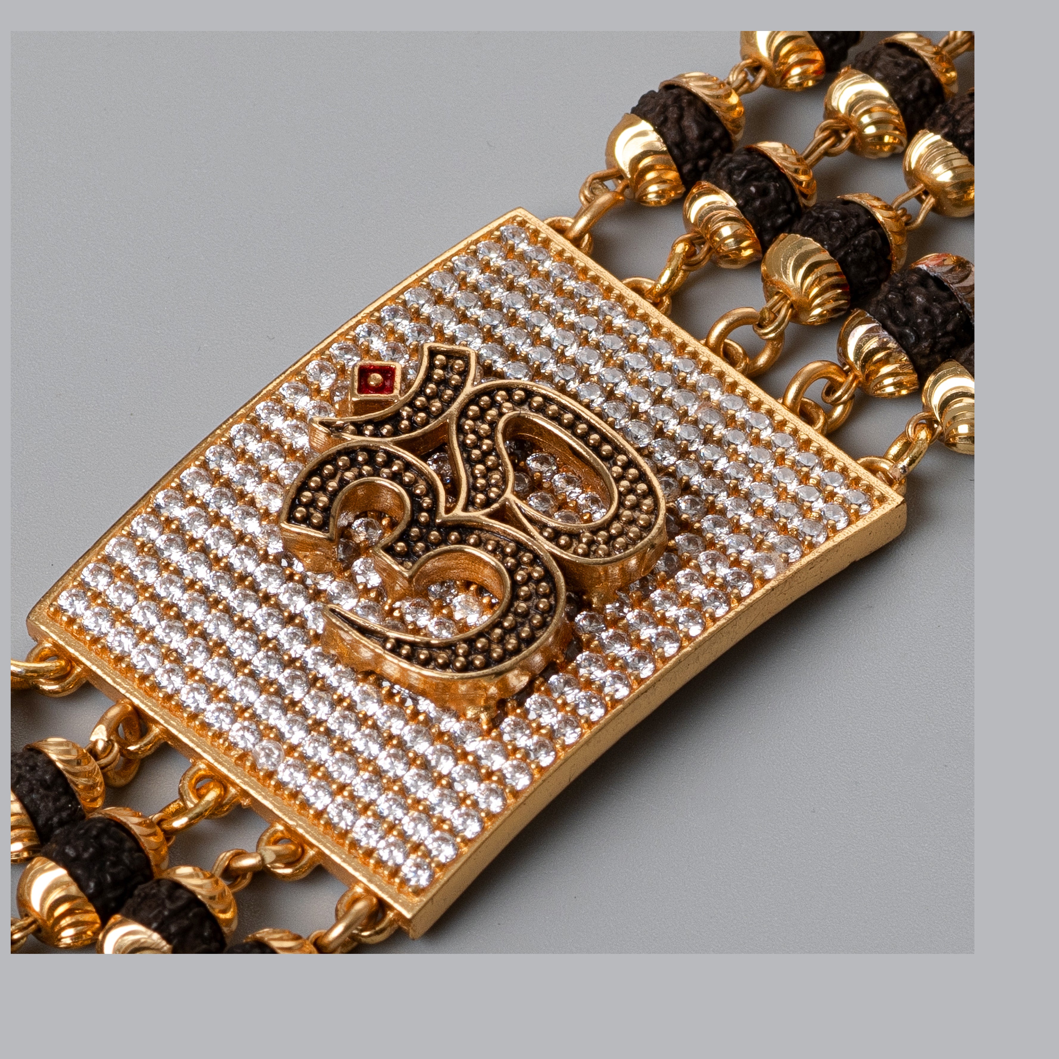OM-2 Design High-quality Gold Plated 5 Line Rudraksha Bracelet For Men - PZMO