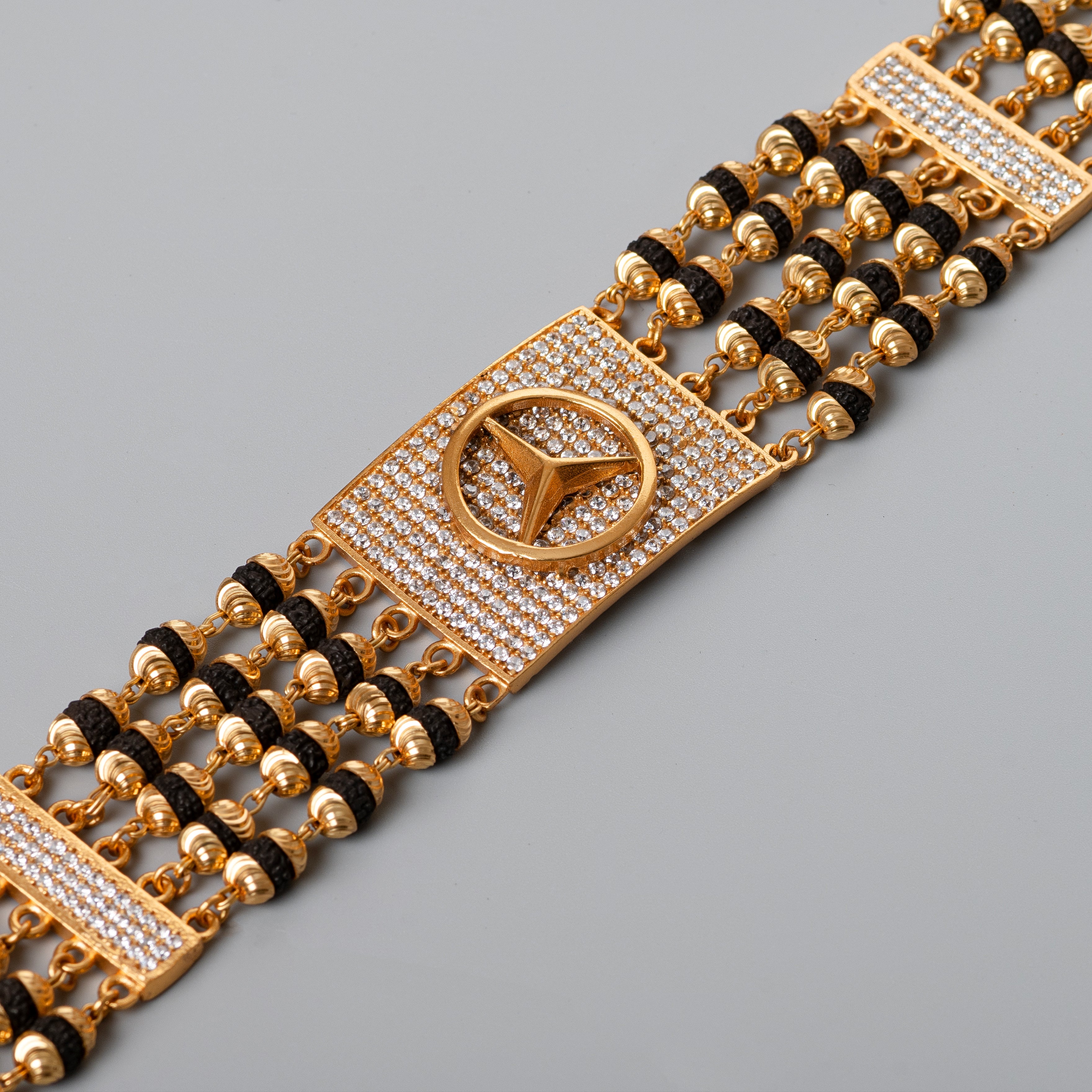 mercedes Design High-quality Gold Plated 5 Line Rudraksha Bracelet For Men - PZMO