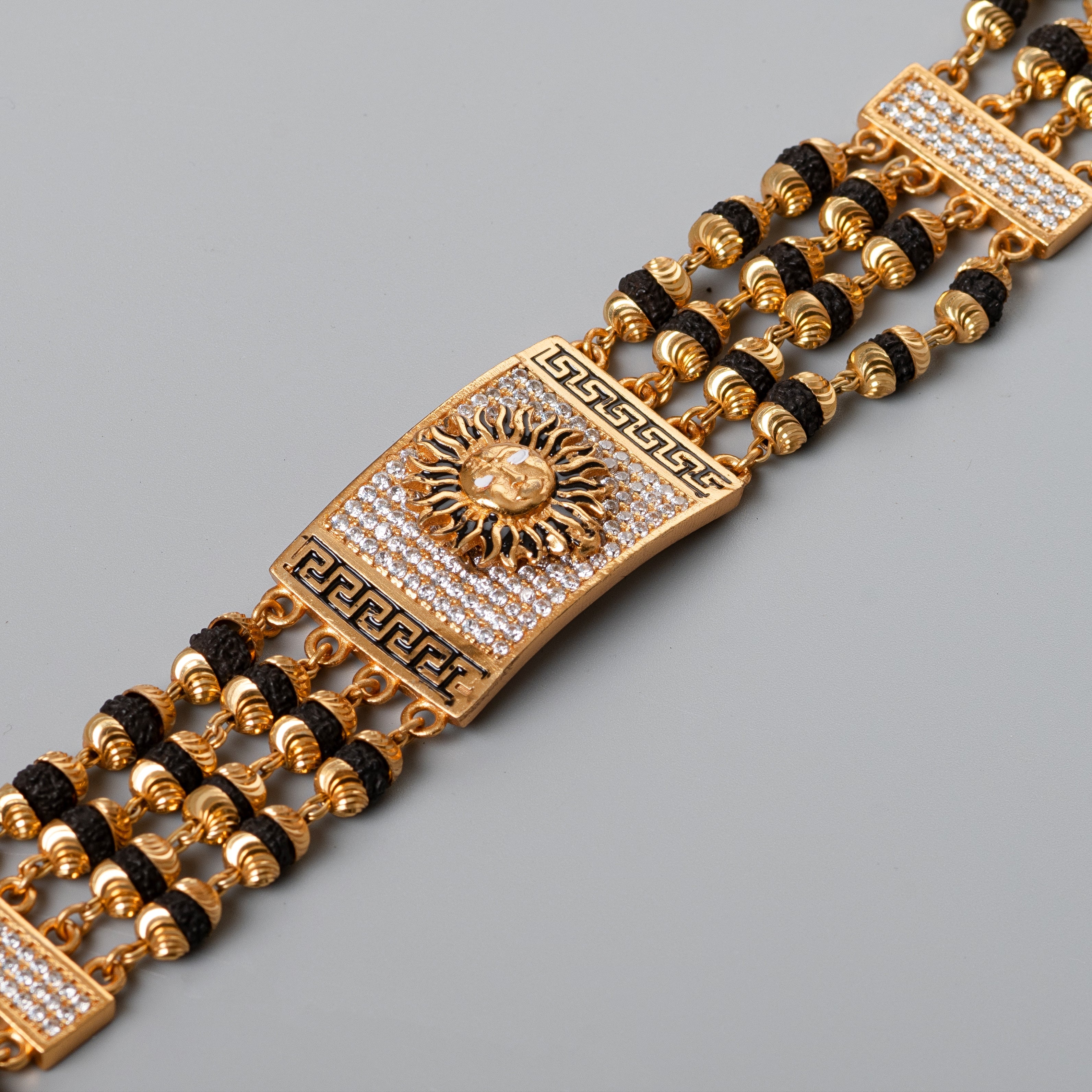Suryadev Design High-quality Gold Plated 4 Line Rudraksha Bracelet For Men PZMO