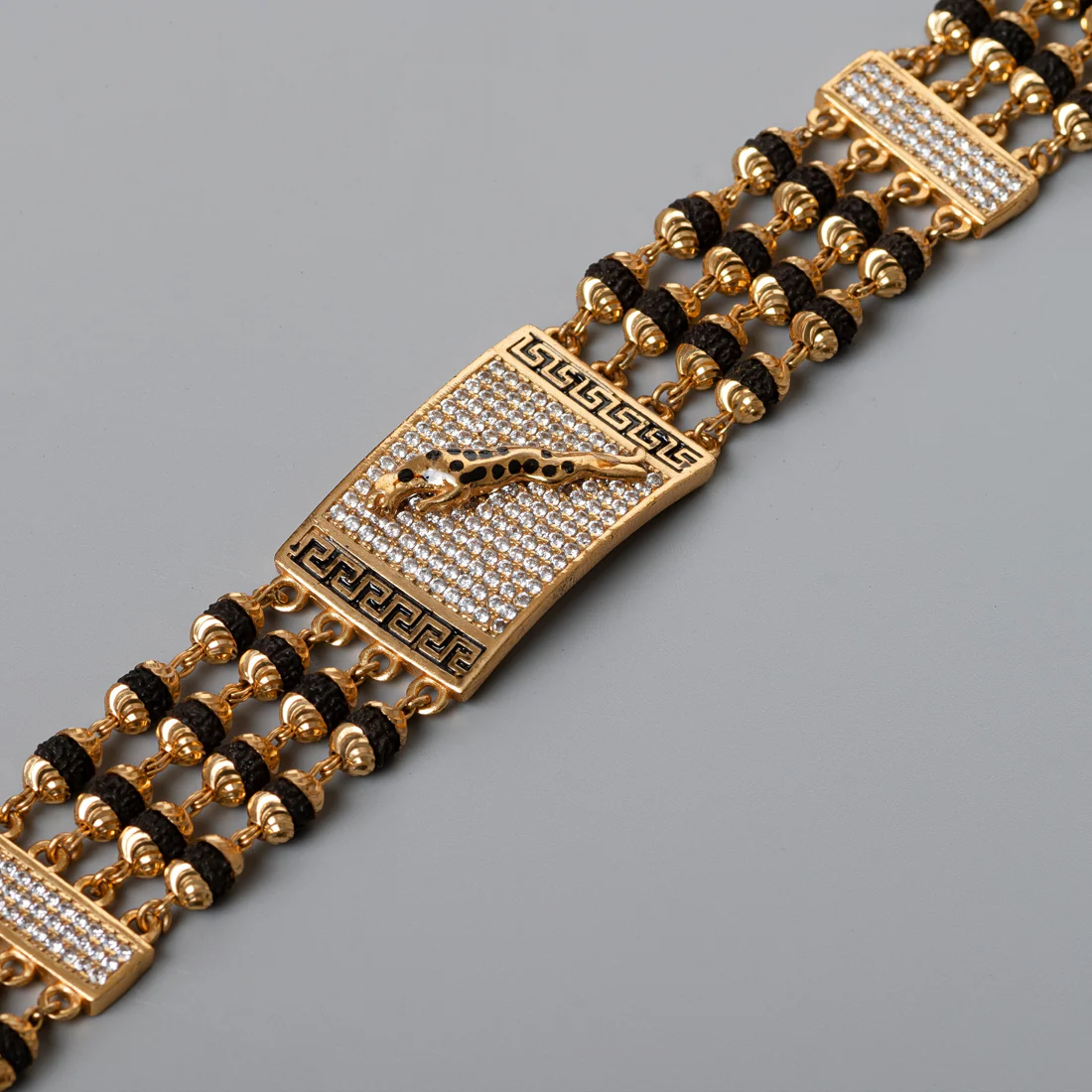 jaquar Design High-quality Gold Plated 5 Line Rudraksha Bracelet For Men PZMO