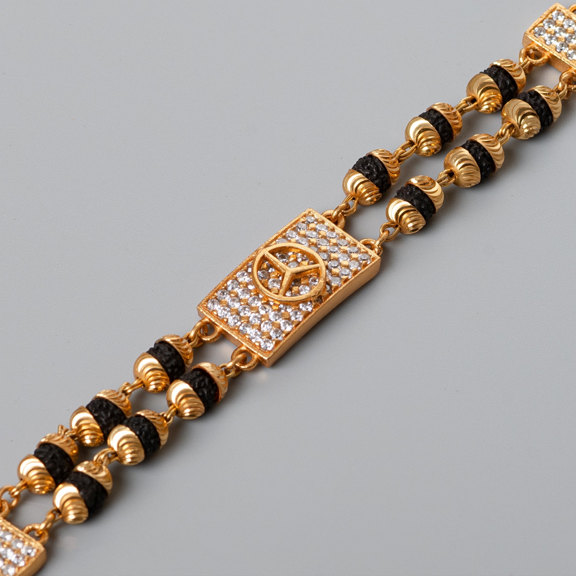 Mercedes Design High-quality Gold Plated 2 Line Rudraksha Bracelet For Men PZMO