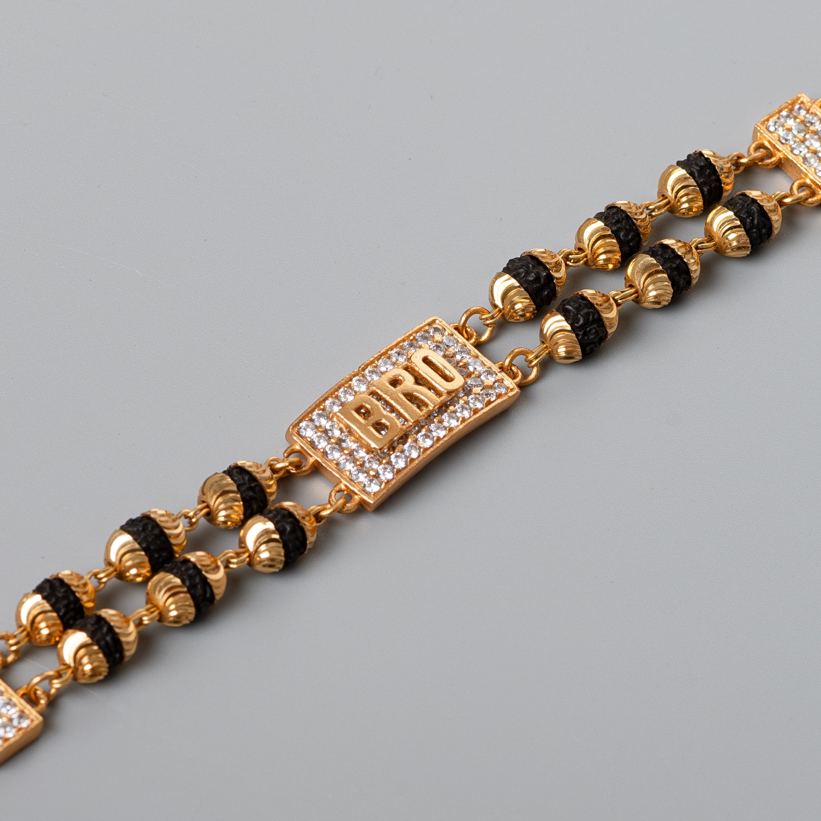Bro Design High-quality Gold Plated 2 Line Rudraksha Bracelet For Men - PZMO