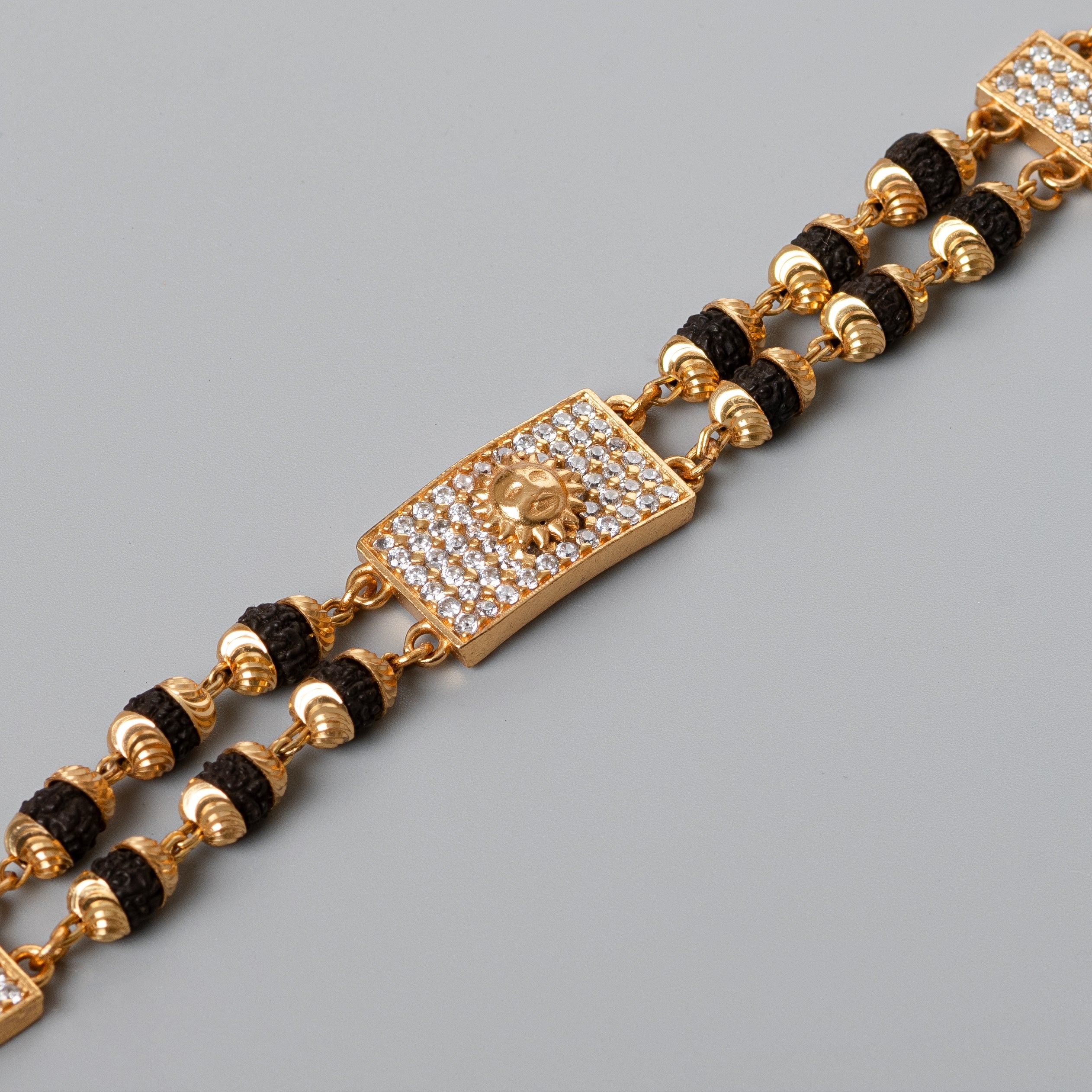 Suryadev Design High-quality Gold Plated 2 Line Rudraksha Bracelet For Men PZMO