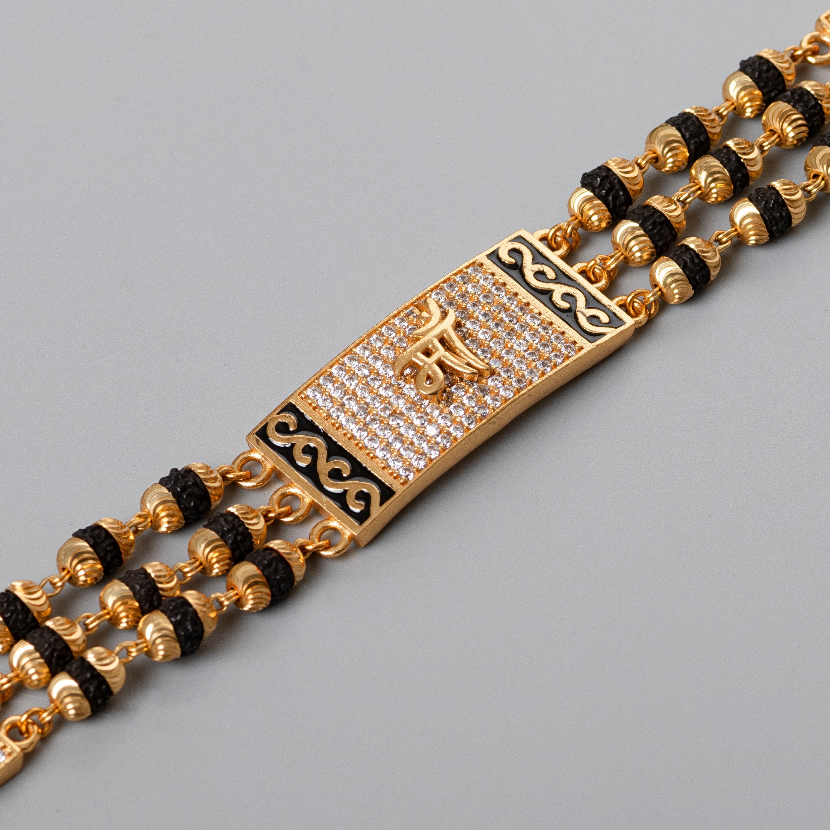 Maa Design High-quality Gold Plated 3 Line Rudraksha Bracelet For Men PZMO