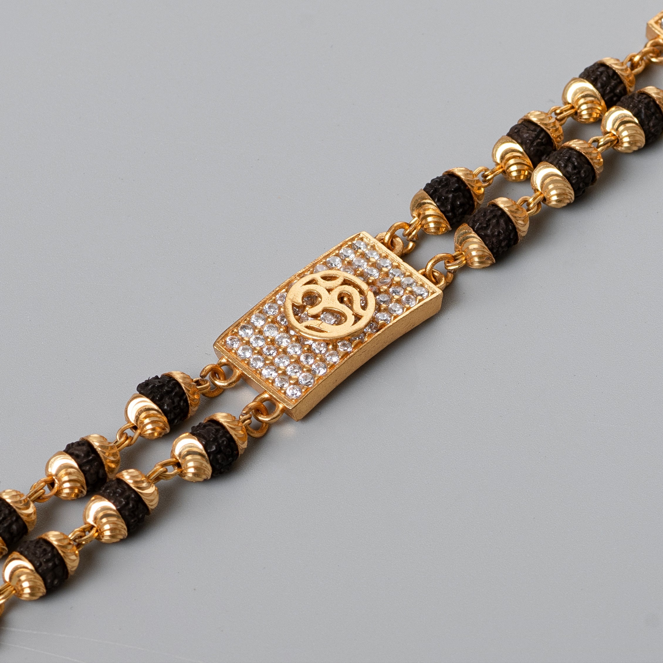Om Design High-quality Gold Plated 2 Line Rudraksha Bracelet For Men PZMO