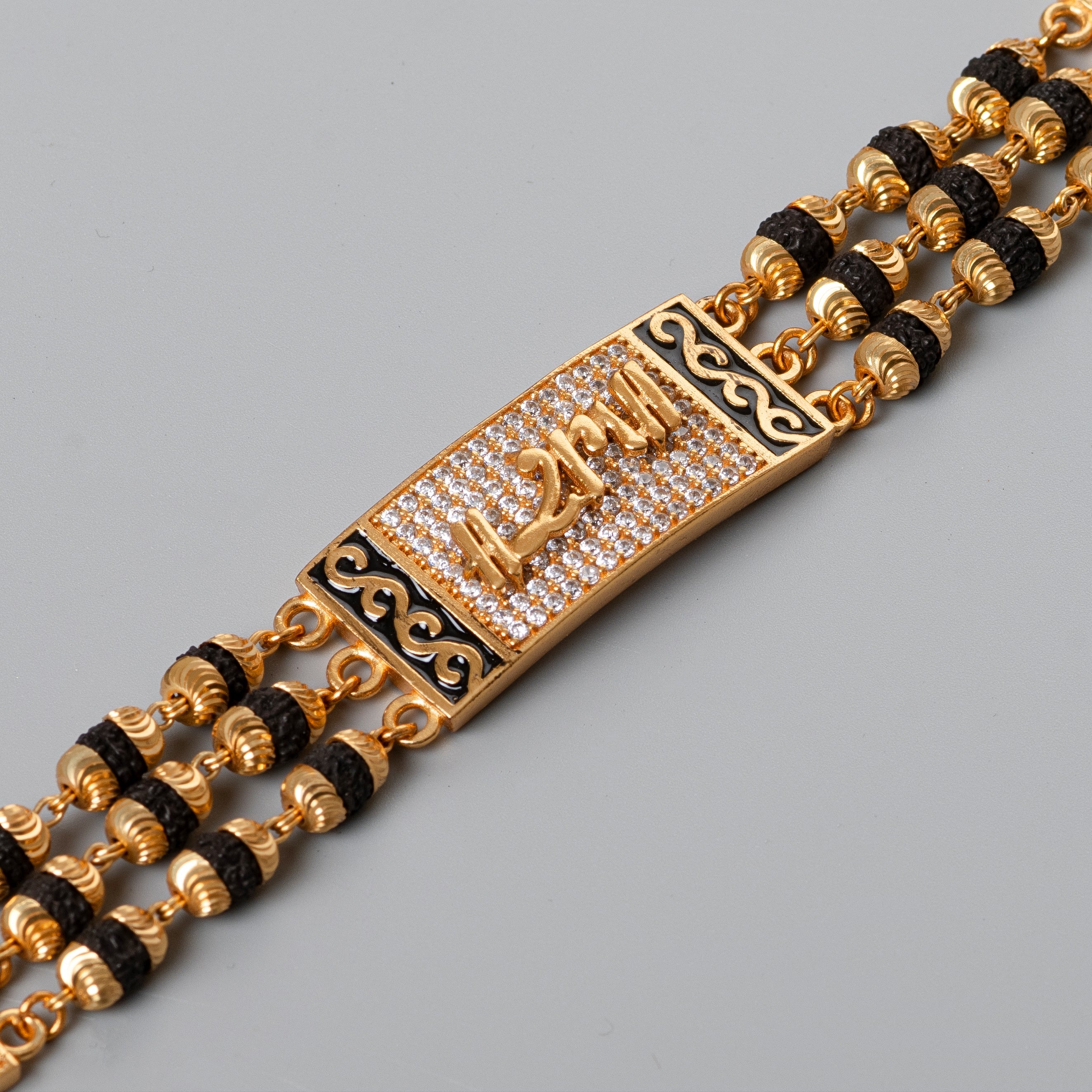 Ram Design High-quality Gold Plated 3 Line Rudraksha Bracelet For Men PZMO