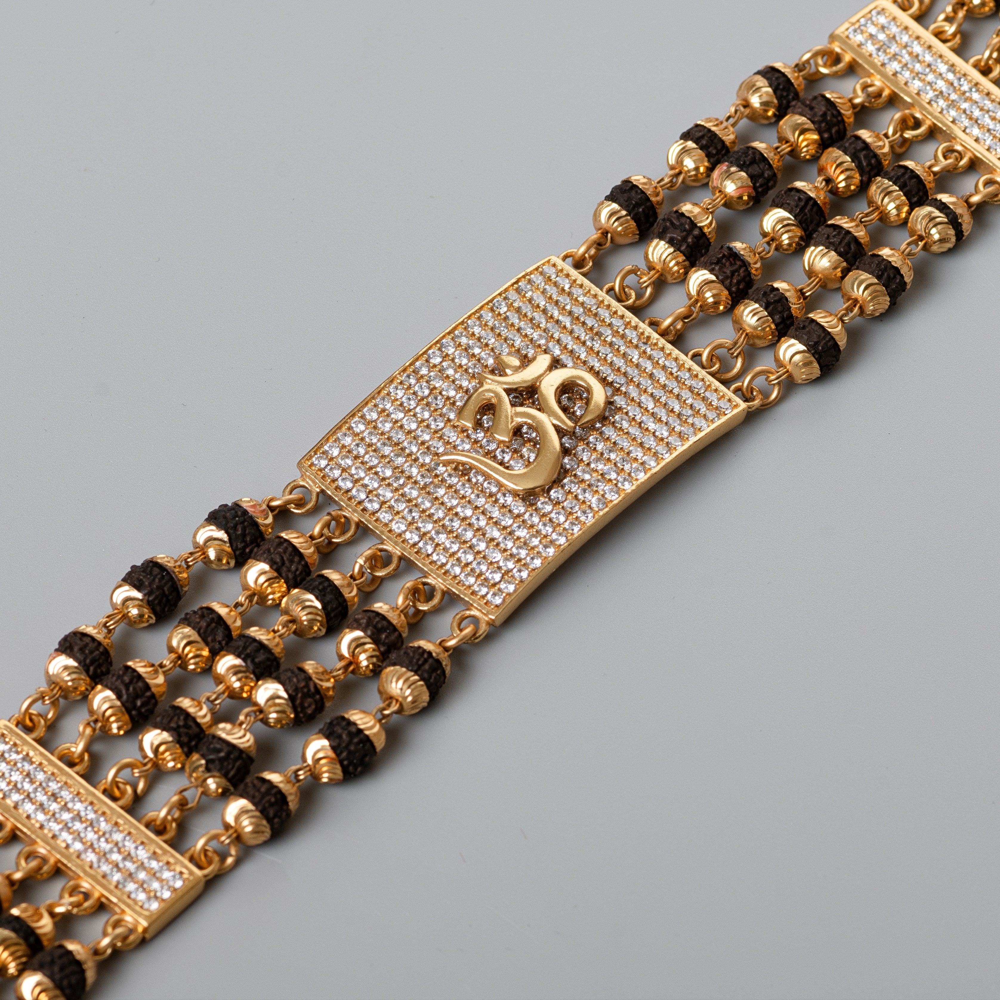 OM Design High-quality Gold Plated 5 Line Rudraksha Bracelet For Men PZMO